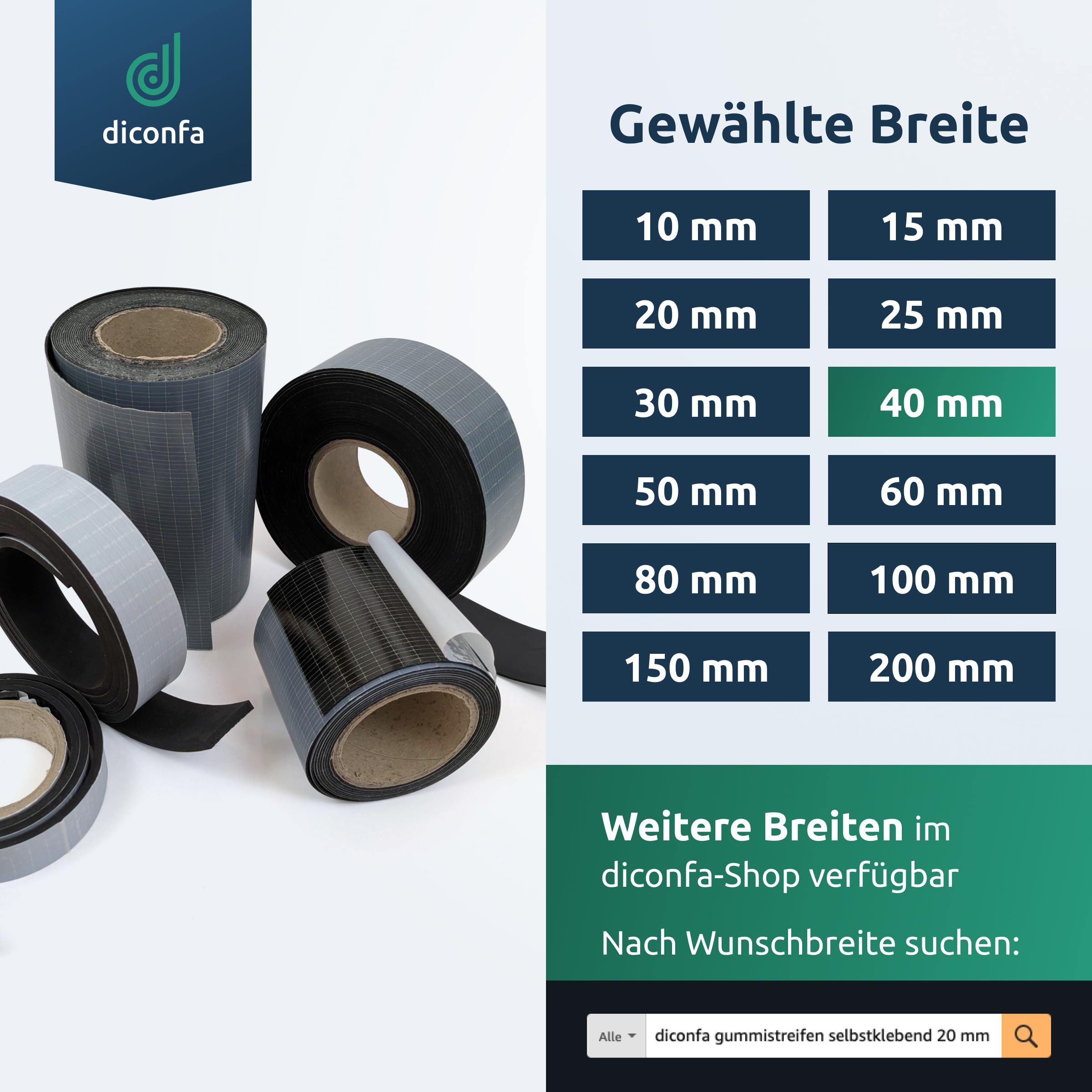 diconfa Rubberen strips zelfklevend 40 mm 4 cm breed - selecteerbaar - dikte: 0,5 tot 10mm - lengte: 0,05 tot 10 m ==> 4500 mm (450 cm) lang, 8 mm dik - rubberen mat per meter - sterk klevend
