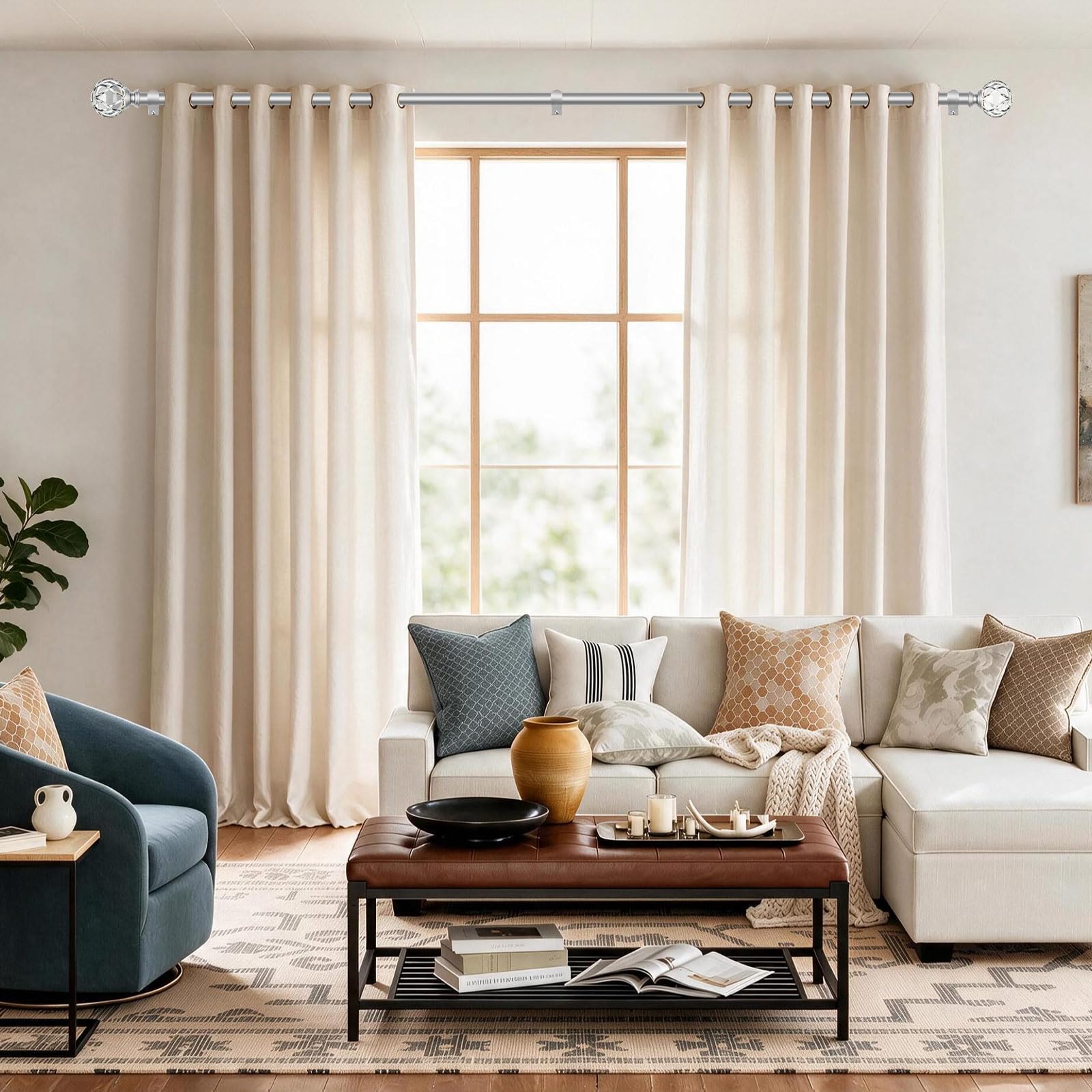 Silver Curtain Rods - Up to 144 Inch -9 Silver Curtain Rods - Up to 144 Inch -9