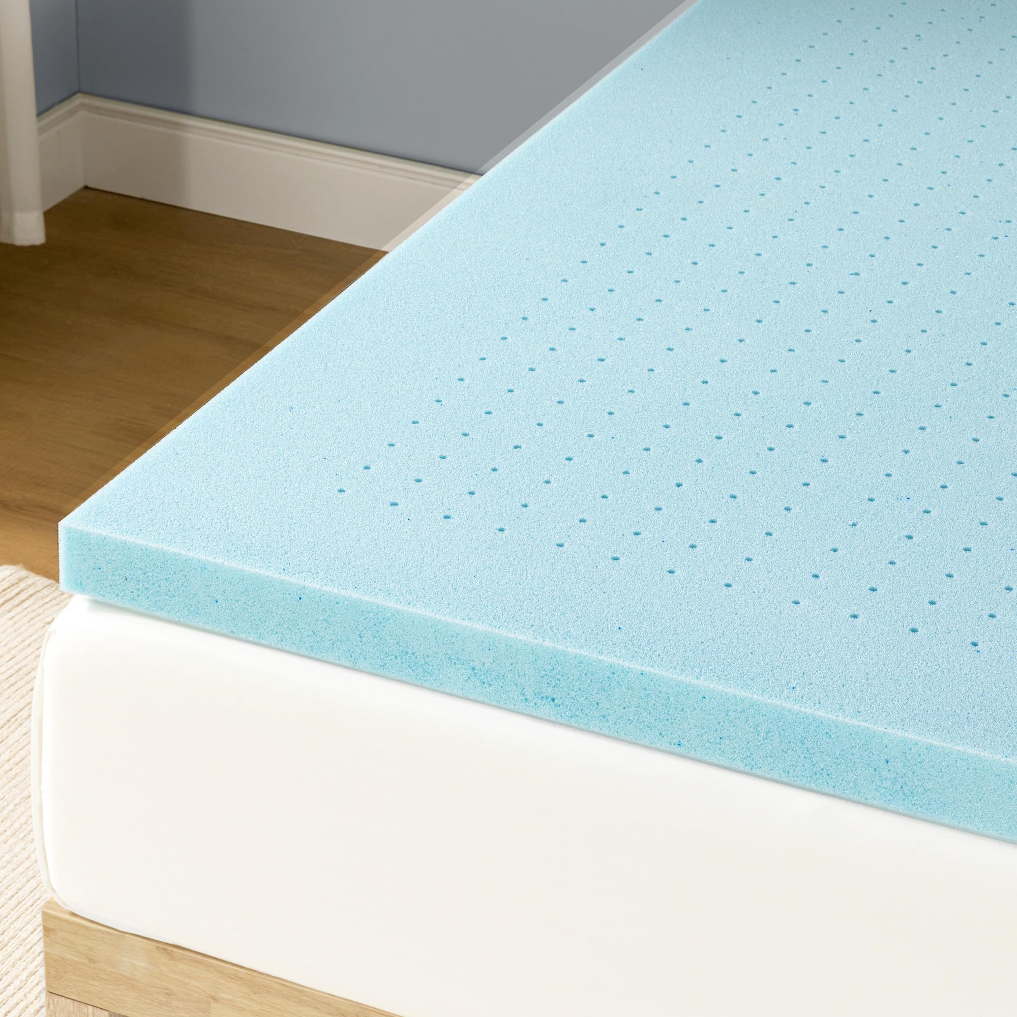 Best Price Mattress Surmatelas en Mousse à mémoire de Forme en Gel ventilé 5,1 cm – Lit jumeau, Bleu