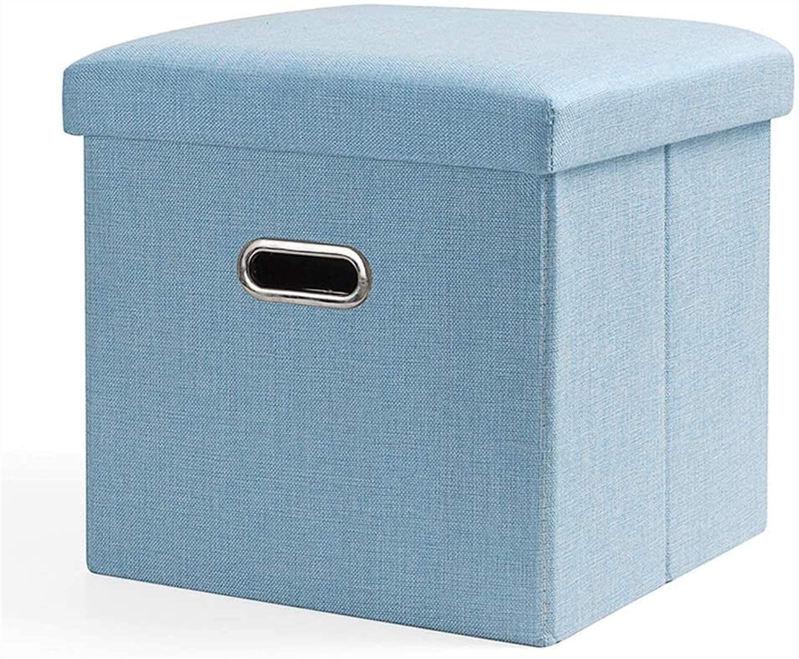 Pouf de rangement cube bleu pliable rigide 31cm