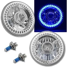 Octane Lighting 7 Inch Halogen Blue SC LED Halo Angel Eye Projector Headlight Light Lamp Bulb Pair