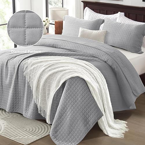 Vista 116 de SunStyle Home - Juego de colcha de cama de microfibra, ligero y suave, reversible, patrón de colcha, colchas para todas las estaciones. 01 - Verde