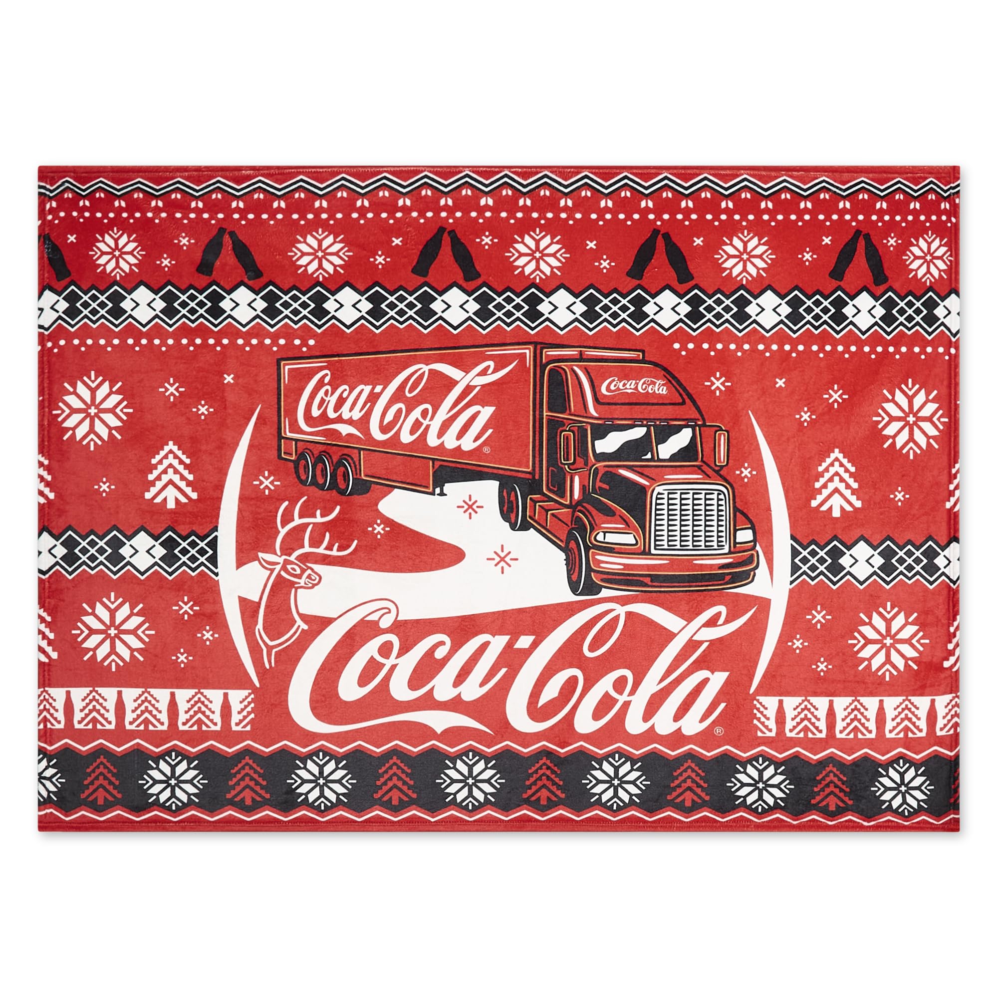Offizielle Coca-Cola Weihnachts-Fleecedecke – gemütliche Holidays Are Coming-Truck-Design Überwurf – weiches Flanell-Fleece – offizielles Coke-Merchandise-Produkt – 150 x 125 cm