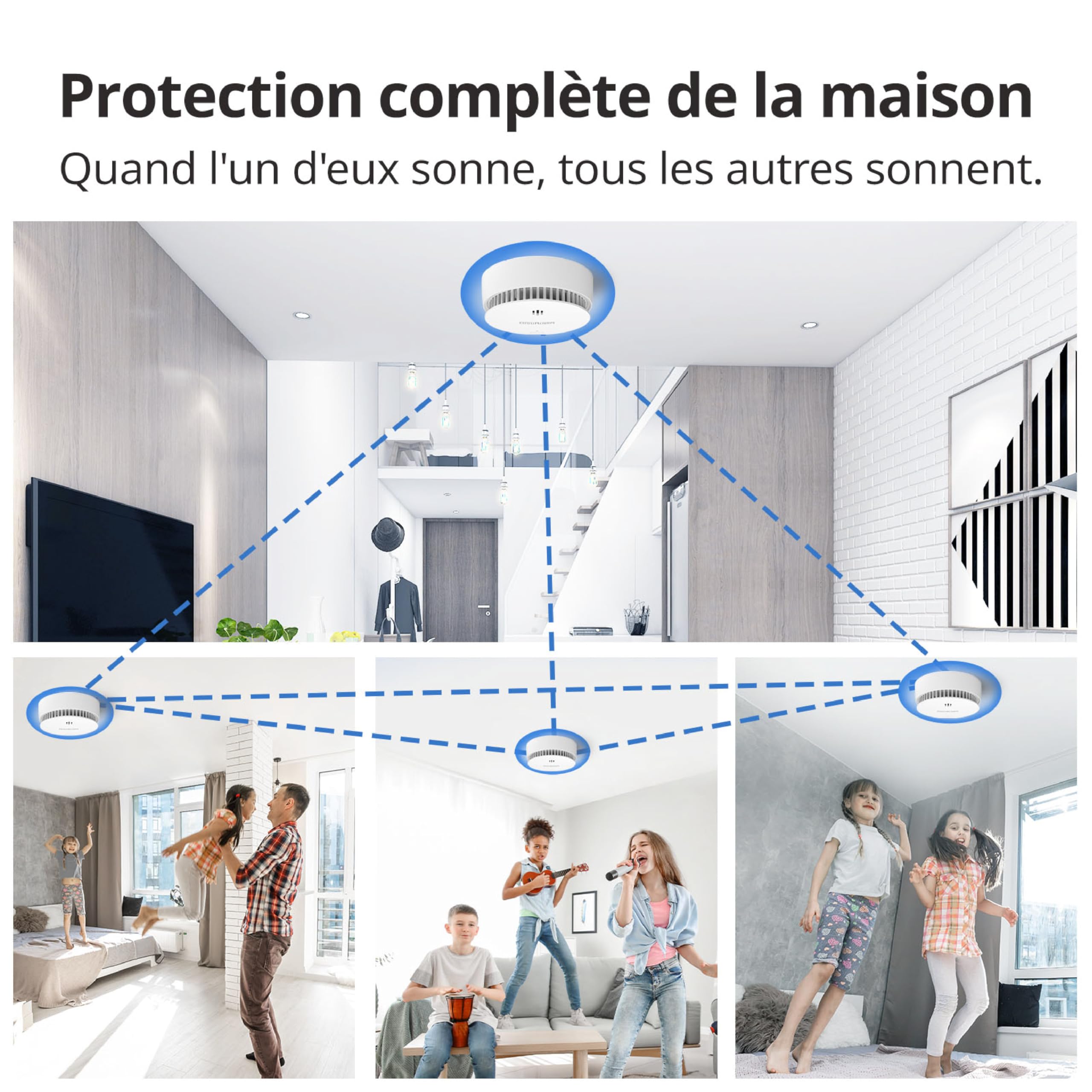 Detecteur de Fumée Connecté, Pile de 10 Ans, Detecteur de Fumée, Alarme Incendie Détecteur Fumée, Alarme Incendie Conforme à la Norme EN14604 (3 Pcs)