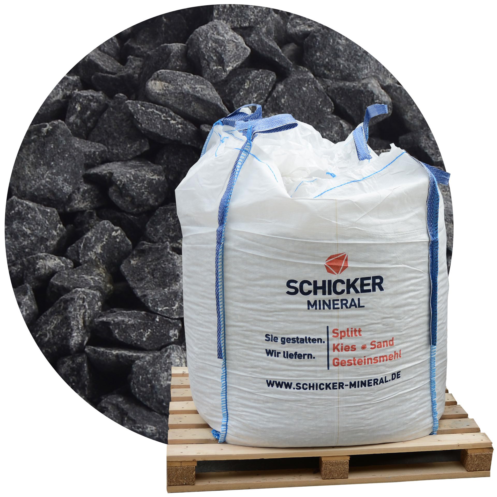 Schicker Mineral Basalt Ziersplitt anthrazit 5-8 mm 1000 kg Big Bag
