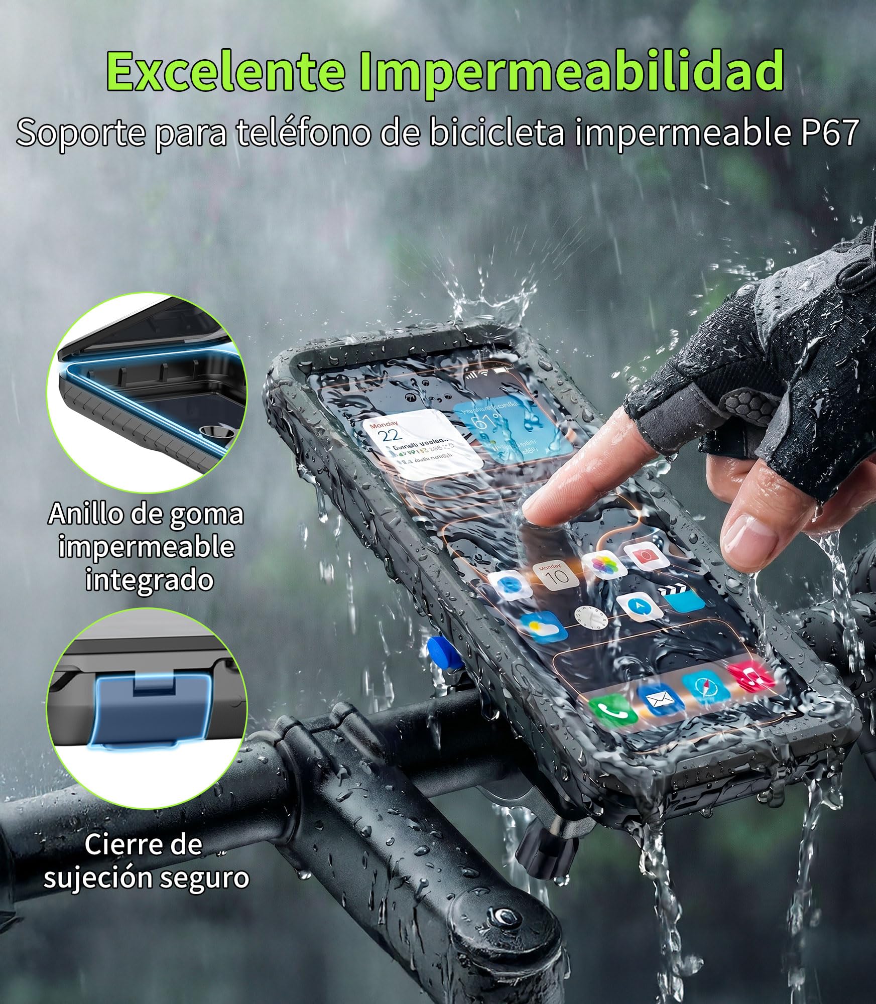 Cozycase 1s 1-Clic Antirrobo Impermeable Soporte Movil Bici Moto, Pequeña | Porta Manillar Bicicleta Funda Para iPhone 17 16 15 14 13 12 Mini Pro 16e 17e Samsung Galaxy S26 S25 S24 S23 S22 S21 Plus