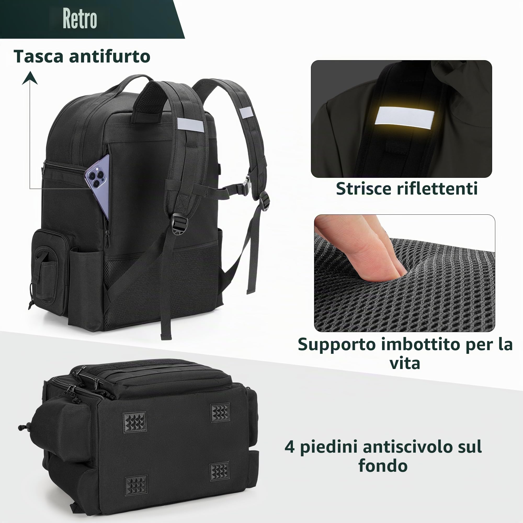 Rexmica Mochila de Pesca para 2 Cañas y Carretes, Bolsa para Cañas, Nero | con Compartimentos para Cajas de Aparejos, Ideal para Pesca, Senderismo, Camping y Trekking (Solo Bolsa)