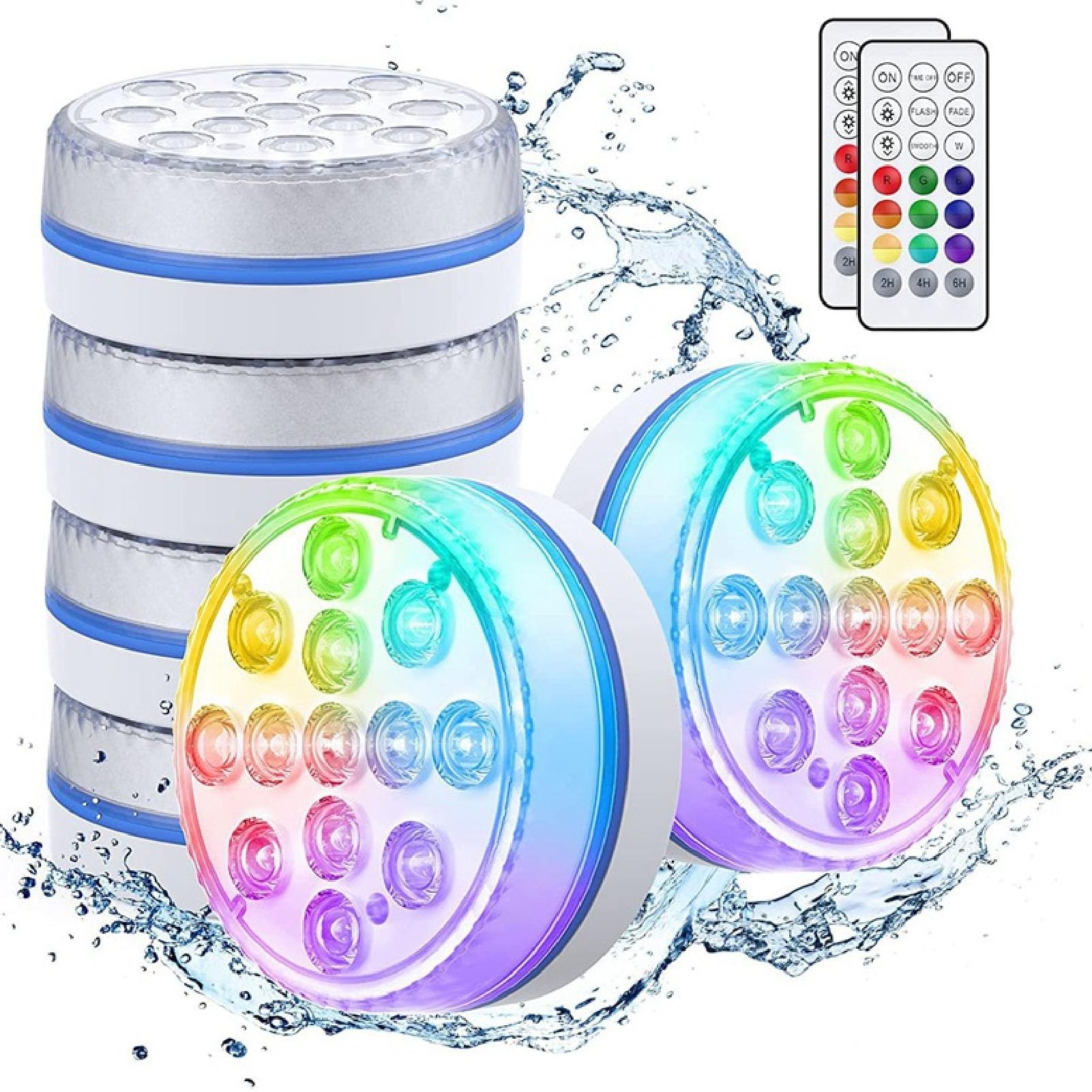 Tauchbare LED-Leuchten, Ultrahelle, Ferngesteuerte, Wasserfeste Poolleuchten mit Magnetischen Saugnäpfen, IP68 Wasserdicht, 16 Farben, für Schwimmbäder, Teiche, Gärten