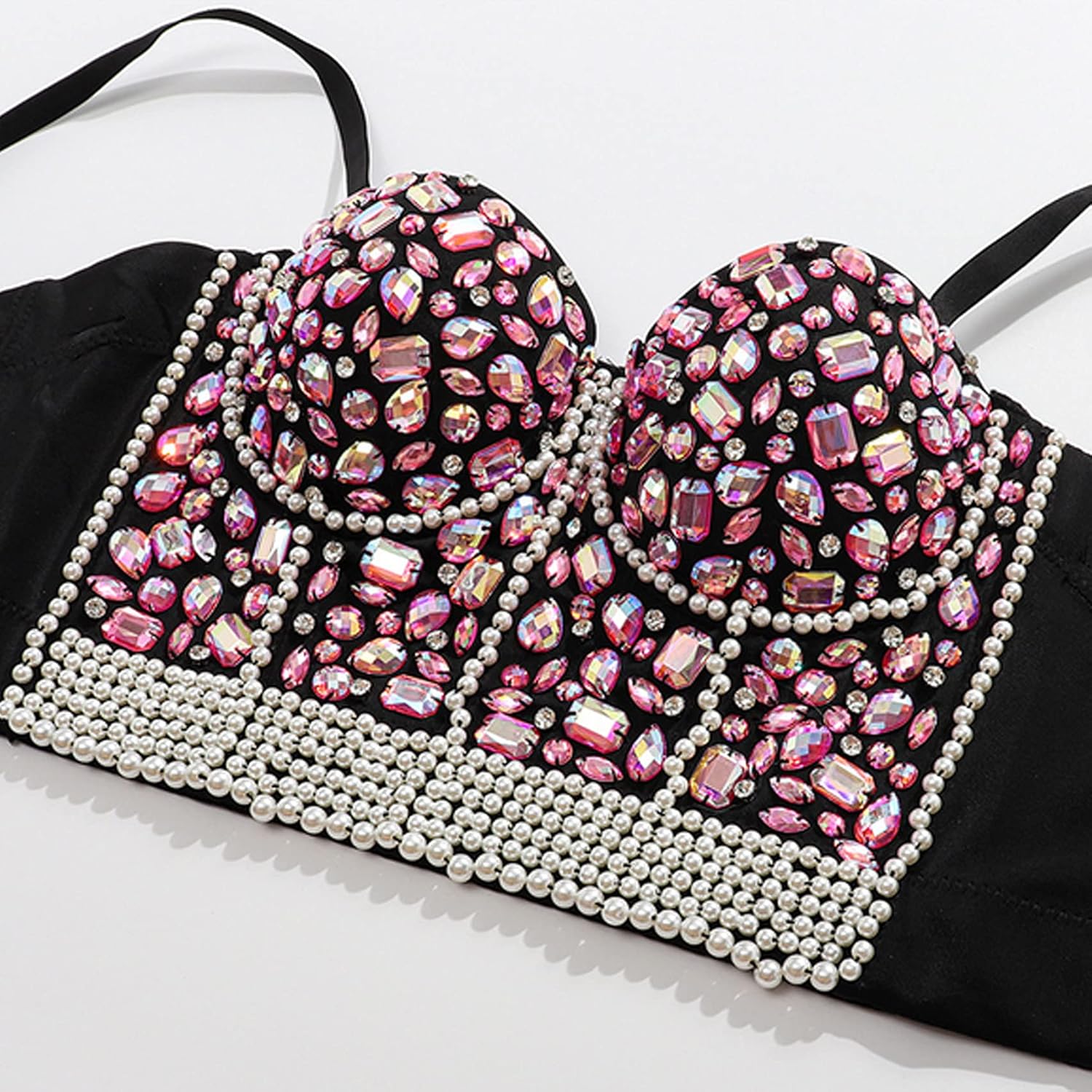 VEENDEO Women's Rhinestone Bead Bustier Crop Top Club Party Glitter Corset Top Bra Vest - Image 4