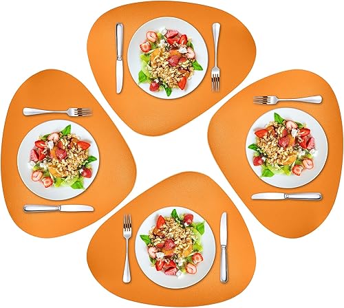 Herda Juego de 4 manteles individuales redondos de otoño para interiores y exteriores, de cuero, lavables, para cocina, comedor, mesa de patio,