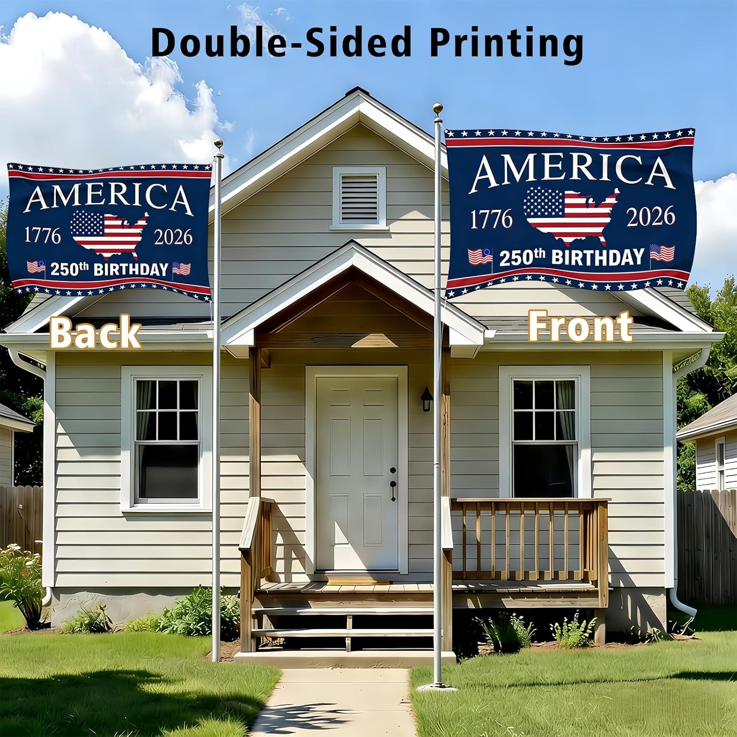 250 Anniversary USA Flag Set–Double Sided 3-Ply 3x5 Ft American Flags for Outside Banner with Garden & Half Round Porch Flag, 1776-2026 Patriots Flag 4th of July Decorations,4 Piece (Set A)