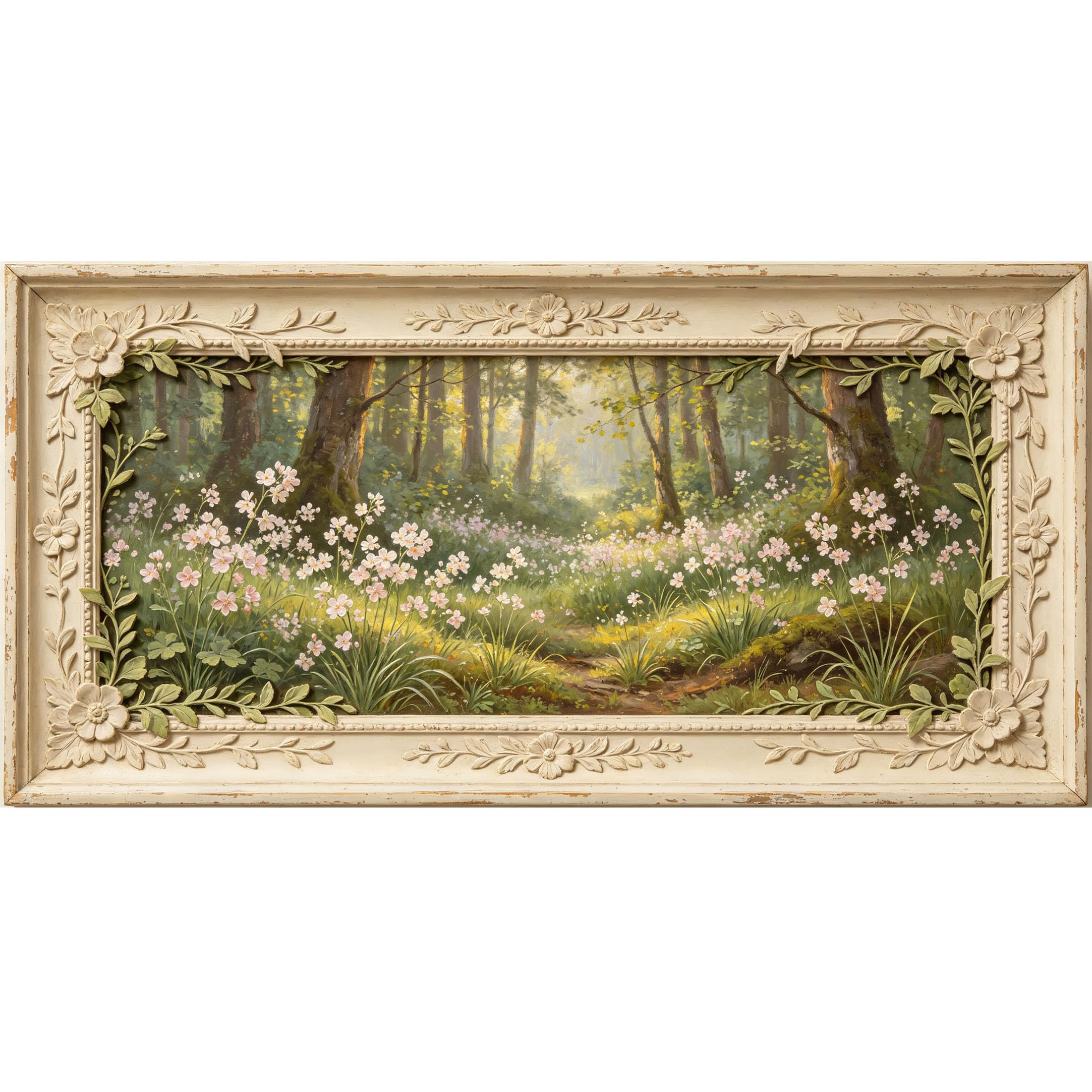 Agglomerix 3D Framed Wall Art Forest Wildflower Botanical Oil Painting Relief Effect Large Size SelfAdhesive Removable Wall Decor Prints Artwork for Living Room Bedroom Office