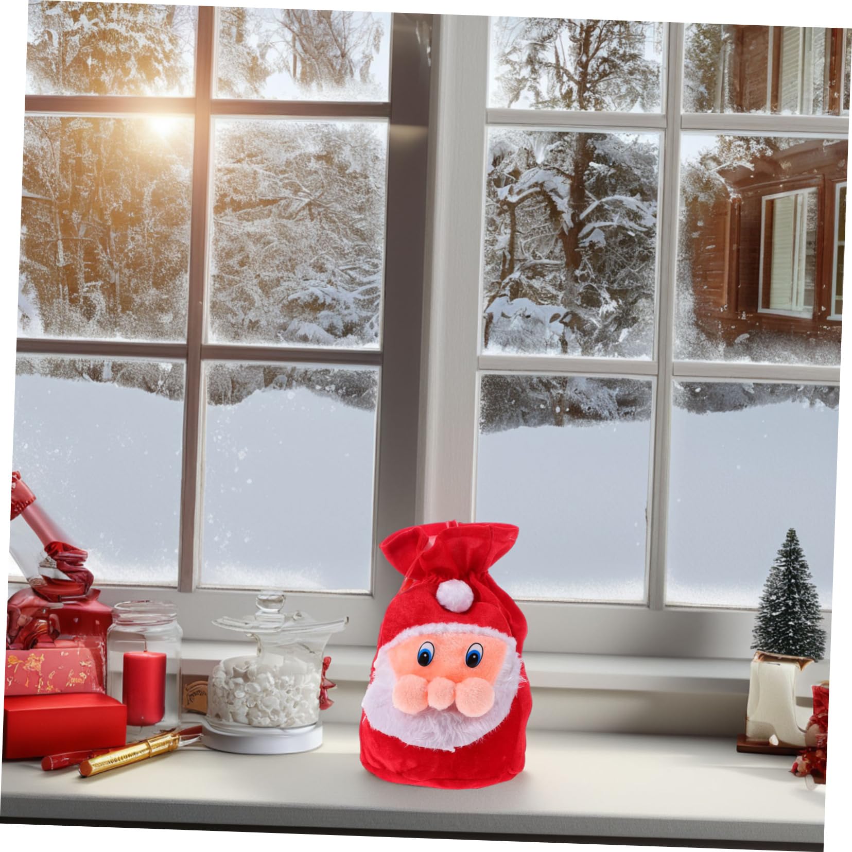 Mobestech Bolsa de Obsequio de Navidad Diseño Temático de Noel Cierre de Cordón de Felpa Roja para Niños Adecuado para Fiestas y Regalos Navideños