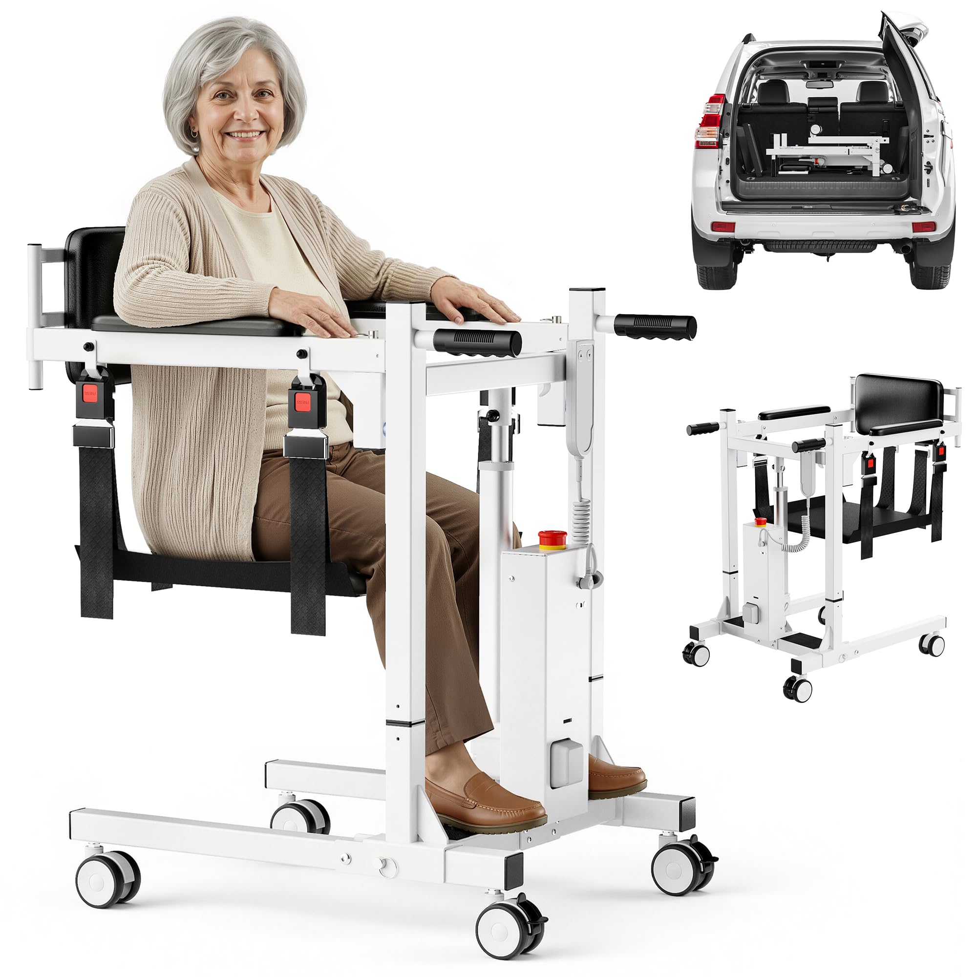 Patient Lift Transfer Chair, Electric Patient Lift for Home with Emergency Stop & Battery Indicator, Foldable Transfer Chairs for Seniors, Elderly, Bed to Sofa, Toilet, Car Transfer, AL1002W