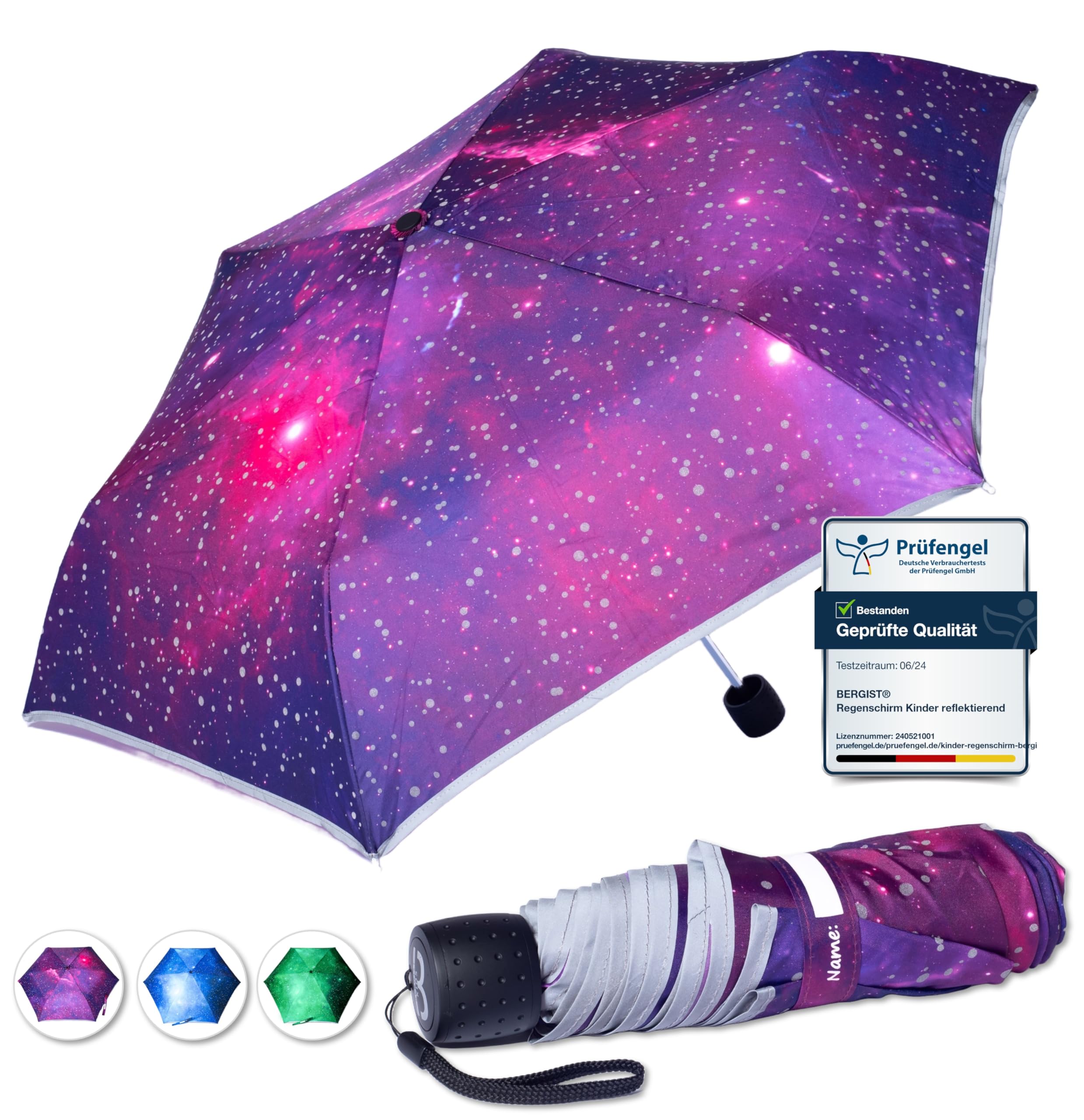 Regenschirm Kinder reflektierend - Schulranzen Kinderschirm ultraleicht - Schirm für Mädchen & Jungen - Galaxie