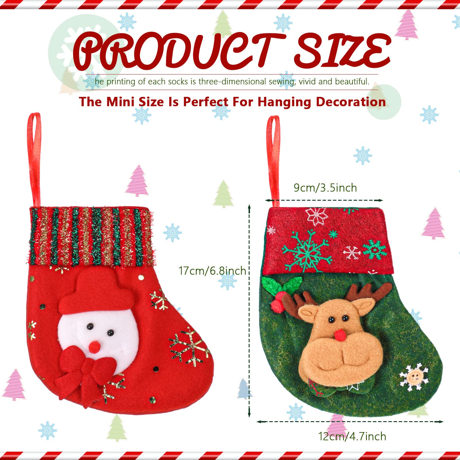 48 Stück Weihnachtsbaum Mini Strümpfe Weihnachtsstrumpf mit Weihnachtsmann, Schneemann, Elch Muster Weihnachten Hängende Strümpfe Weihnachten Party Dekoration für Weihnachten Urlaub Dekor Supplies,