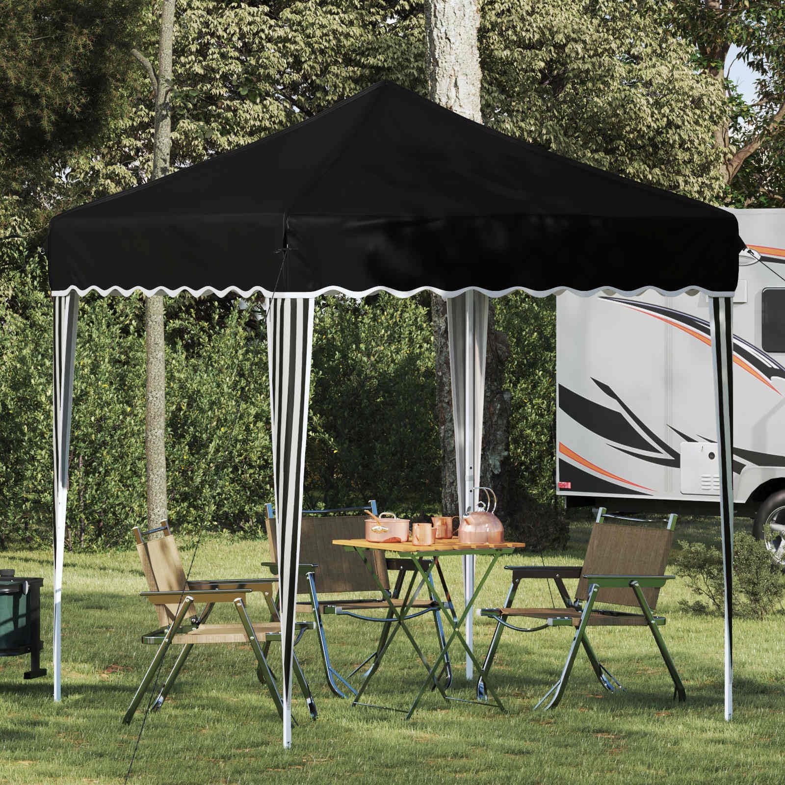 Namiot imprezowy Pop-up, czarny, z tkaniny Oxford, 195 x 195 x 245 cm, odporny na warunki atmosferyczne, z ochroną UV i stabilną metalową ramą, idealny do ogrodu, na kemping, wesele