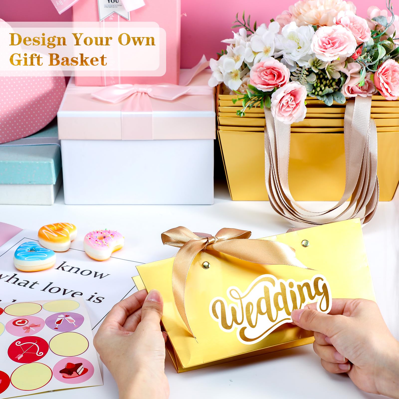 Glenmal 72 cesti regalo con manici, in carta kraft, vuoti, 24 x 16,5 x 10,9 cm, per confezioni regalo, matrimoni, feste, Natale, San Valentino (oro)