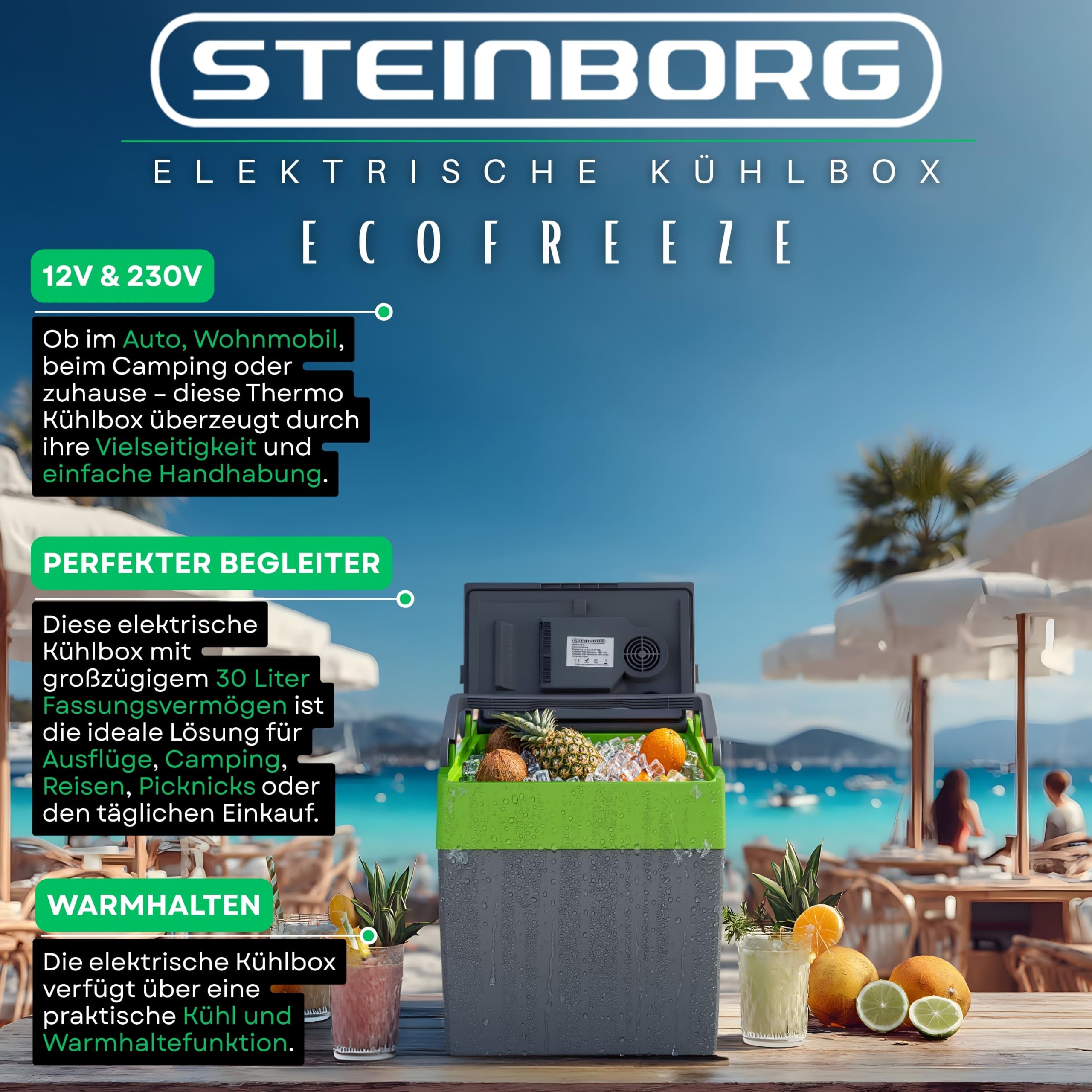 30 Liter 2in1 Kühlbox | Elektrische Kühlbox | Kühltasche | Isoliertasche | Thermobox | Warmhaltebox | Auto | Camping | Thermal Kühlbox