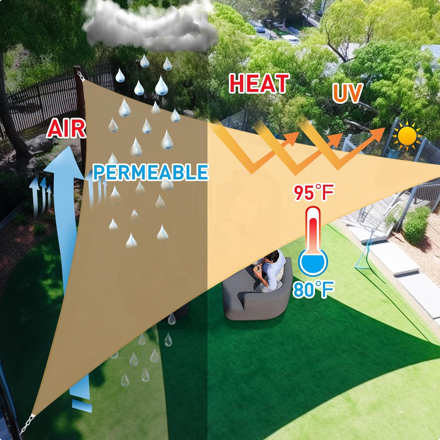 Artpuch 10'x10'x10' Sun Shade Sail Curved Sand 304 Stainless Steel Hardware Kit 6 inch Installation Set Cover for Shelter Canopy Patio Garden Outdoor Facility and Activities