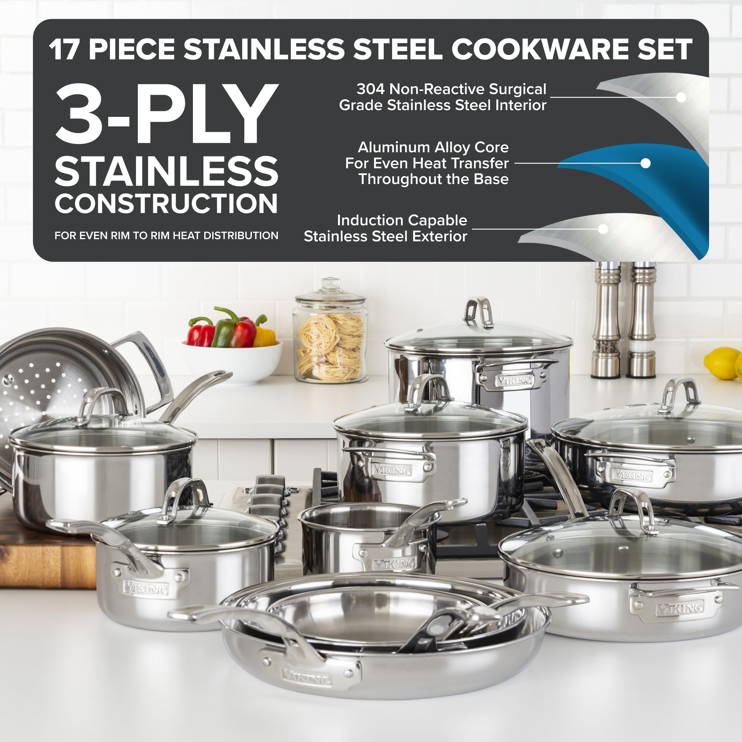 Amazon.com: Viking 3-Ply Pots and Pans Set, 17 Piece Stainless