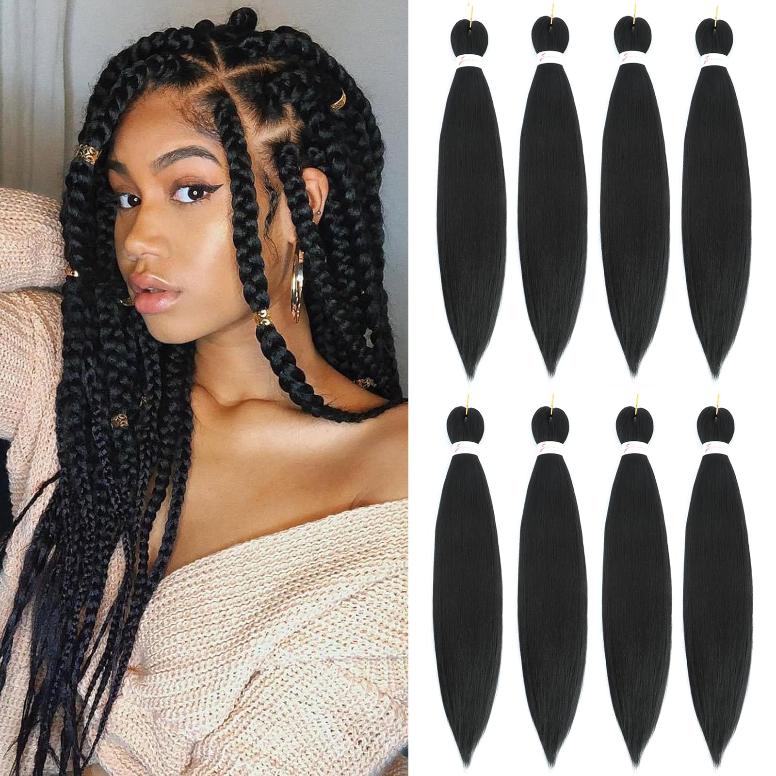 Braiding Hair Pre Stretched 16 Inch 8 Packs Braiding Hair Extension Pre Stretched Braiding Hair Professional Synthetic Hair For Braiding Crochet Twist