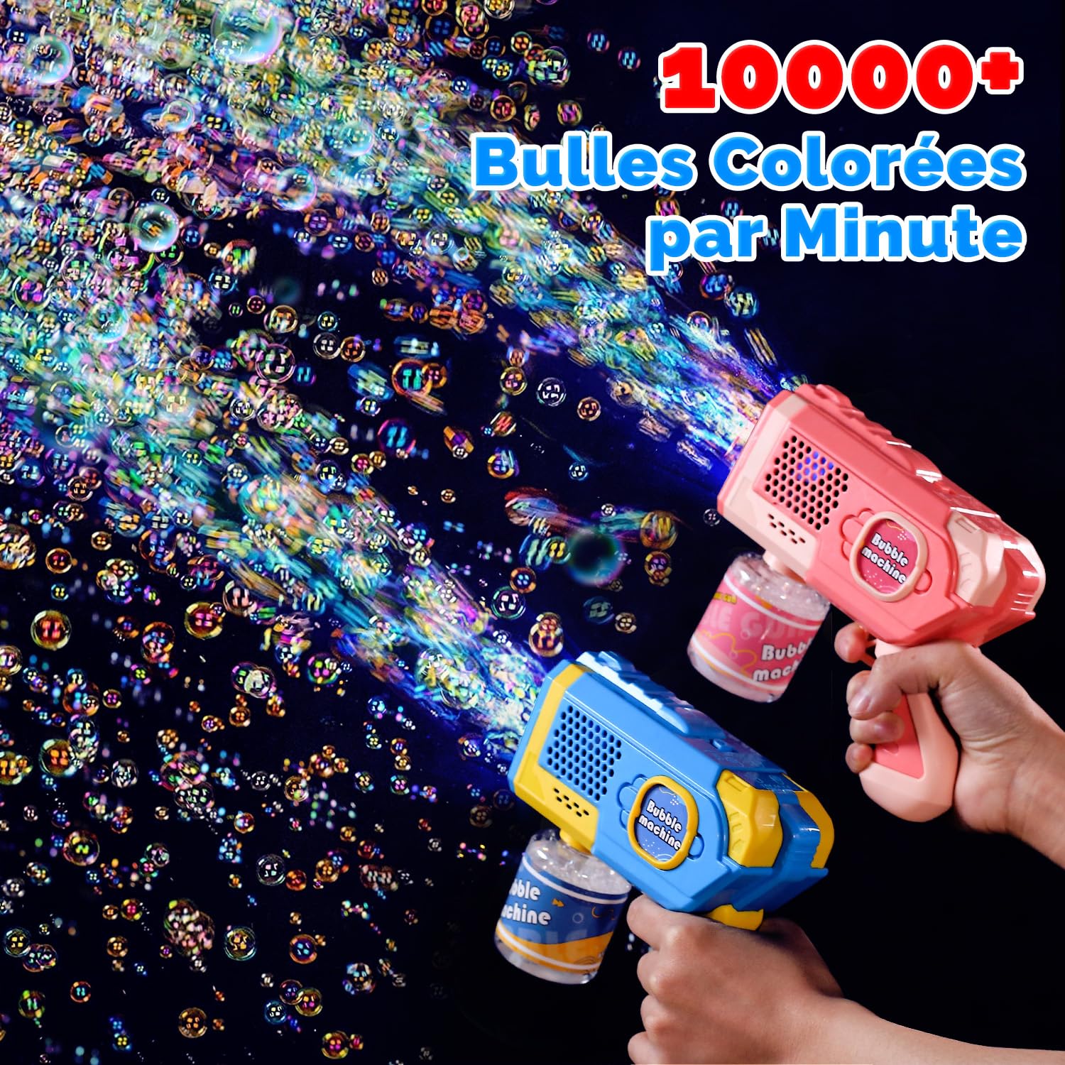 EagleStone 2 Pistolets à Bulles LED pour Enfants, Machine à Bulles Automatique avec 4 Bouteilles 10 Sachets de Solution，Jouets d'extérieur, Cadeaux de Mariage et de fête de Pâques