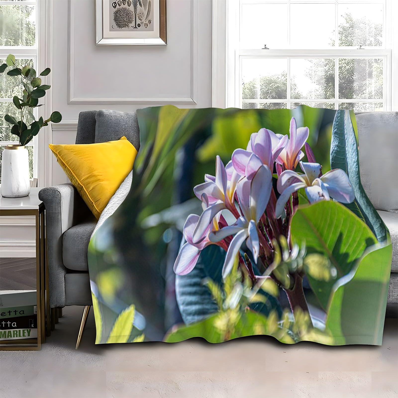 LLSZAHD Pink Flowers Fleece Blanket, Plants Throw Blanket, Soft Warm Fuzzy Washable Blanket for Sofa, Chair, Lap, Travel, Pets, excellent gift (40"x60")