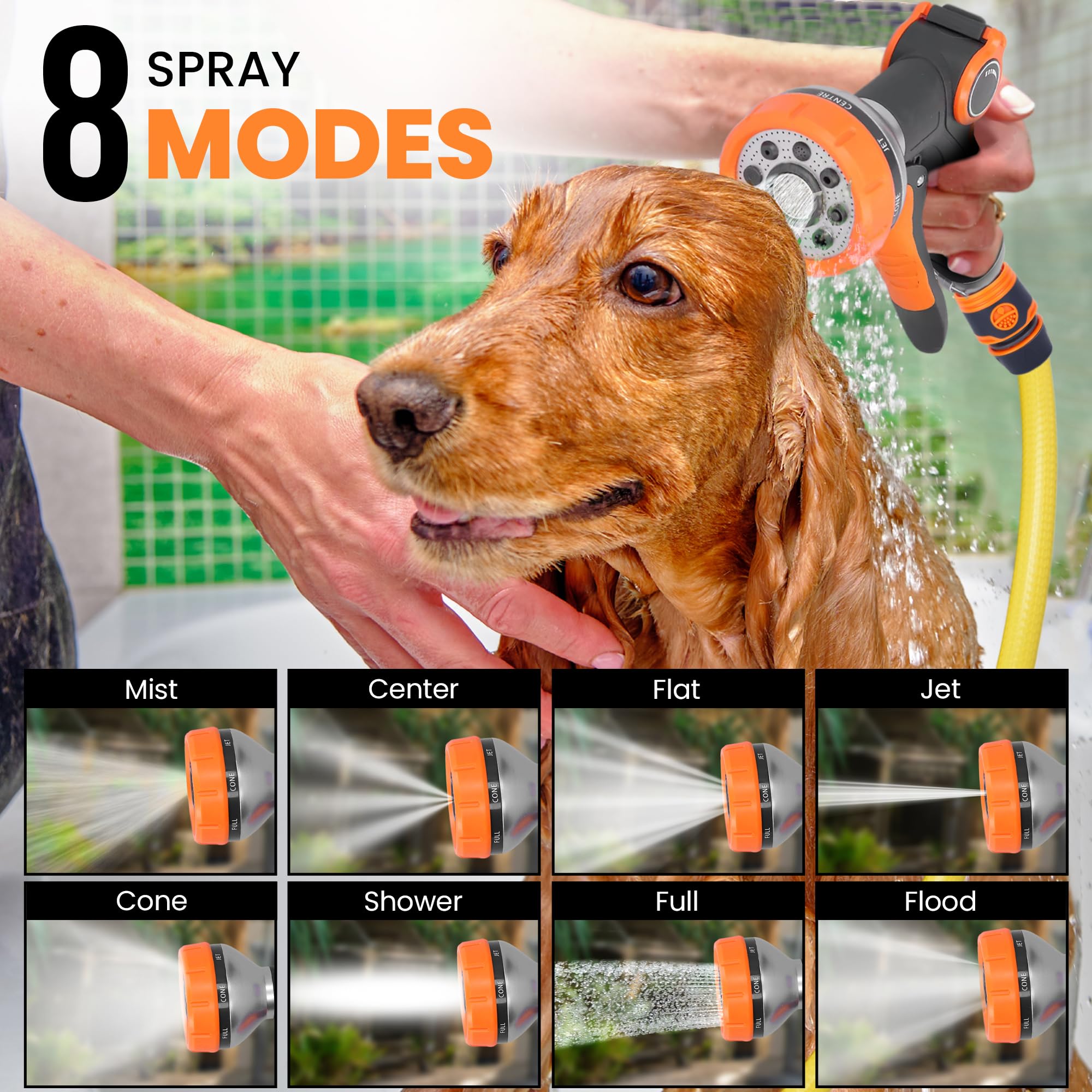 Kit de ducha para perros al aire libre de 5 piezas que incluye manguera de jardín de 2,5 m, conector de manguera, conector de grifo y pistola pulverizadora, manguera de ducha para perros, estación de