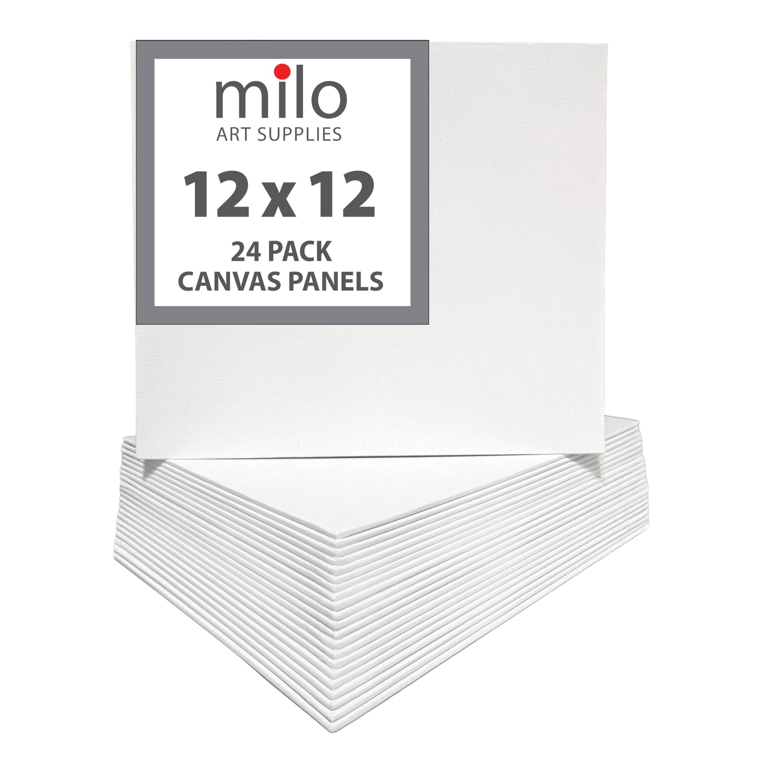 milo Paneles de lienzo para pintar, 12 x 12 pulgadas, paquete de 24 paneles de lienzo planos, imprimados y listos para pintar, suministros de arte para acrílico, óleo, medios húmedos mixtos y verter,