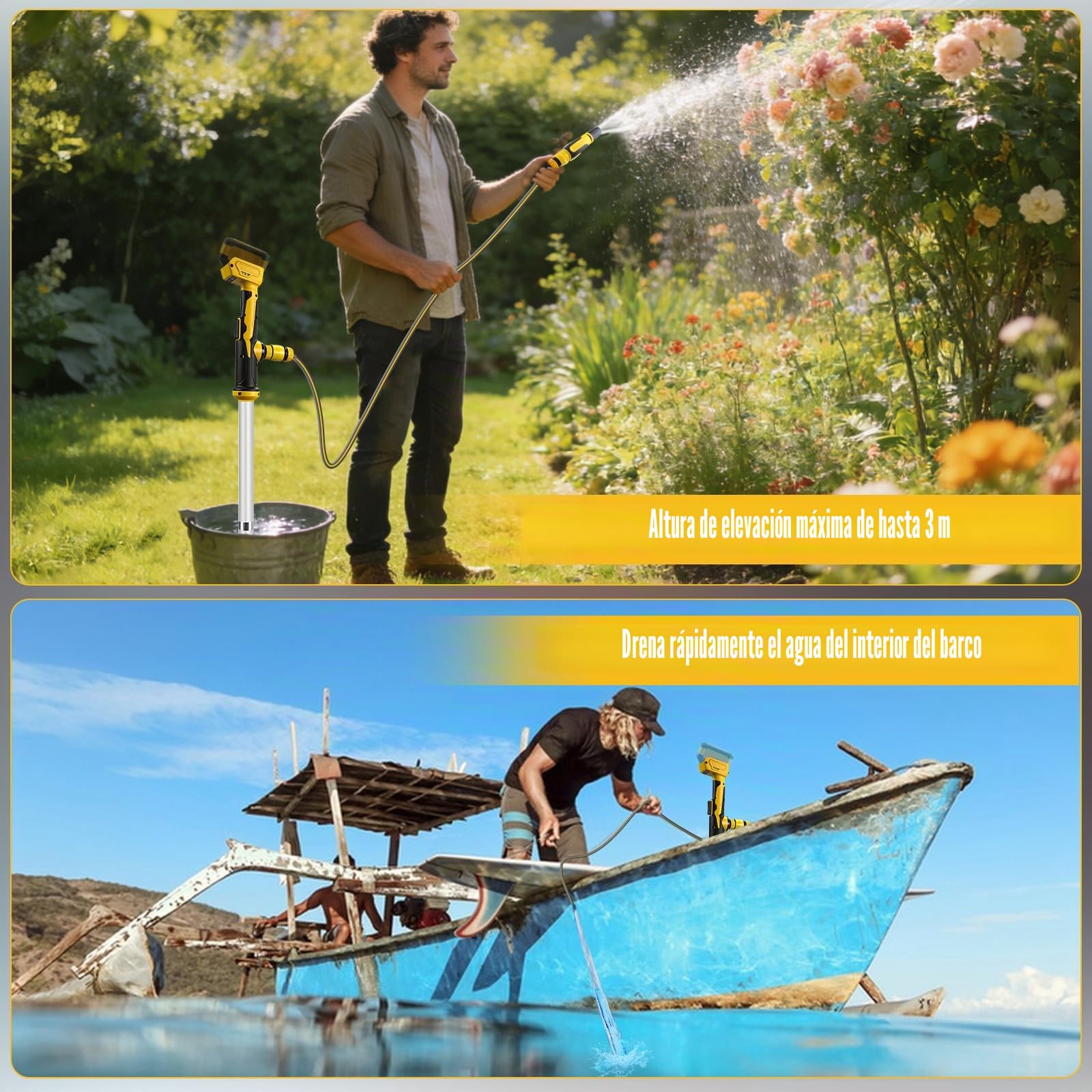 Bomba de transferencia de agua inalámbrica para batería Dewalt de 18 V y 20 V, altura de cabeza de 3 m, bomba sumergible portátil de alto flujo de 3600 l/h, bomba de sumidero de utilidad para piscina