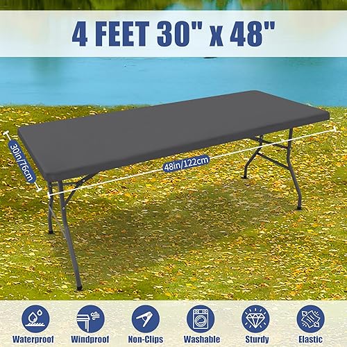 Miniatura 111 de Paquete de 4 manteles rectangulares de elastano de 6 pies, elásticos y ajustables para pícnic, elásticos y lavables para exteriores, campamentos