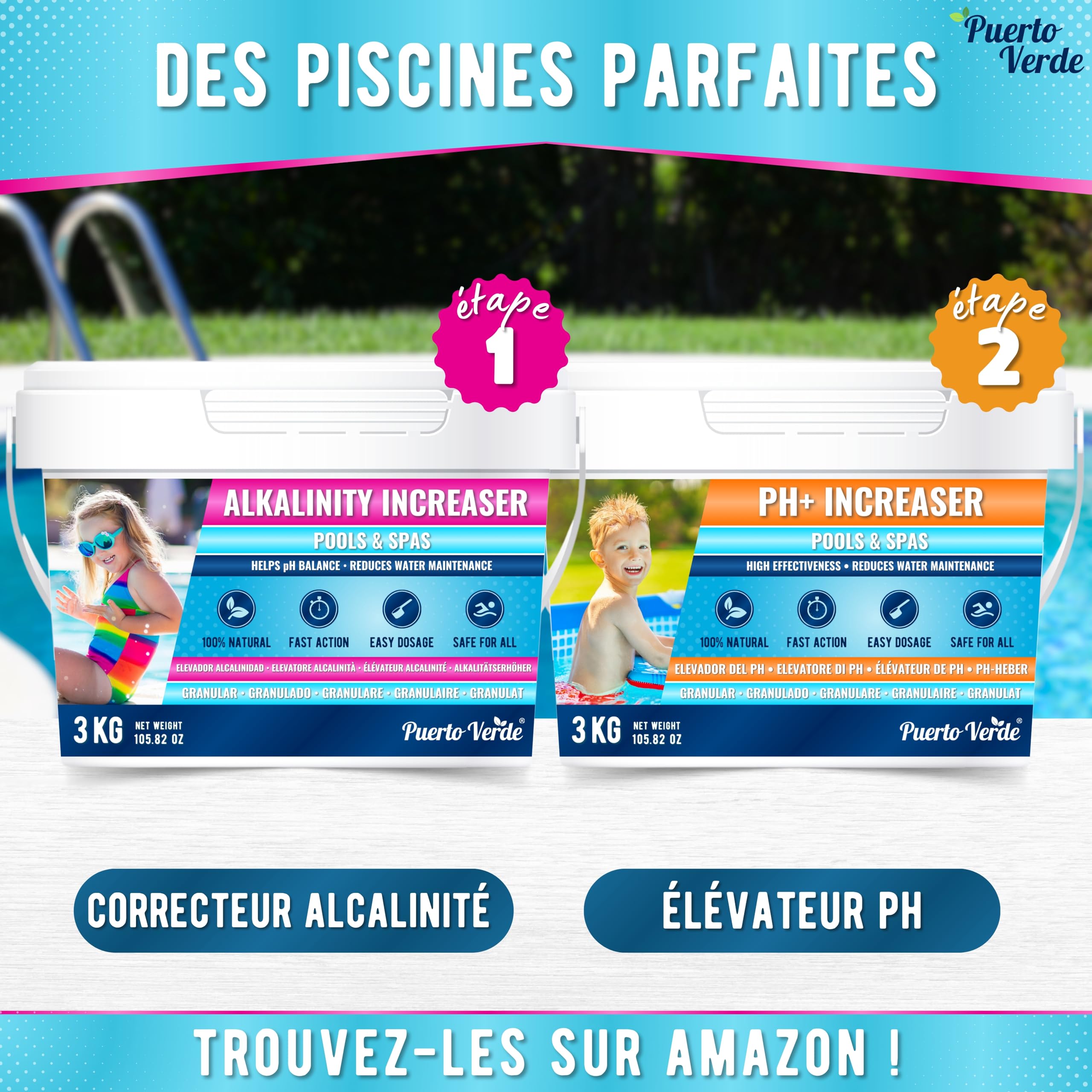 • Correcteur Alcalinité pour Piscine 3 Kg. Augmente l'Alcalinité Totale (TAC) et Corrige Le pH. Action Rapide et Efficace. Format Poudre Sûr pour Toute la Famille. Production Européenne.