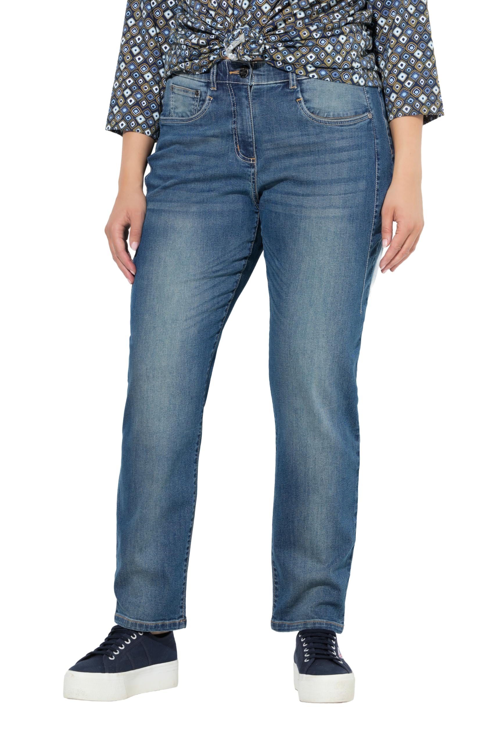 Ulla Popken Damen große Größen Übergrößen Plus Size Boyfriend-Jeans, Ziernähte, Bequeme Passform, Komfortbund 841324