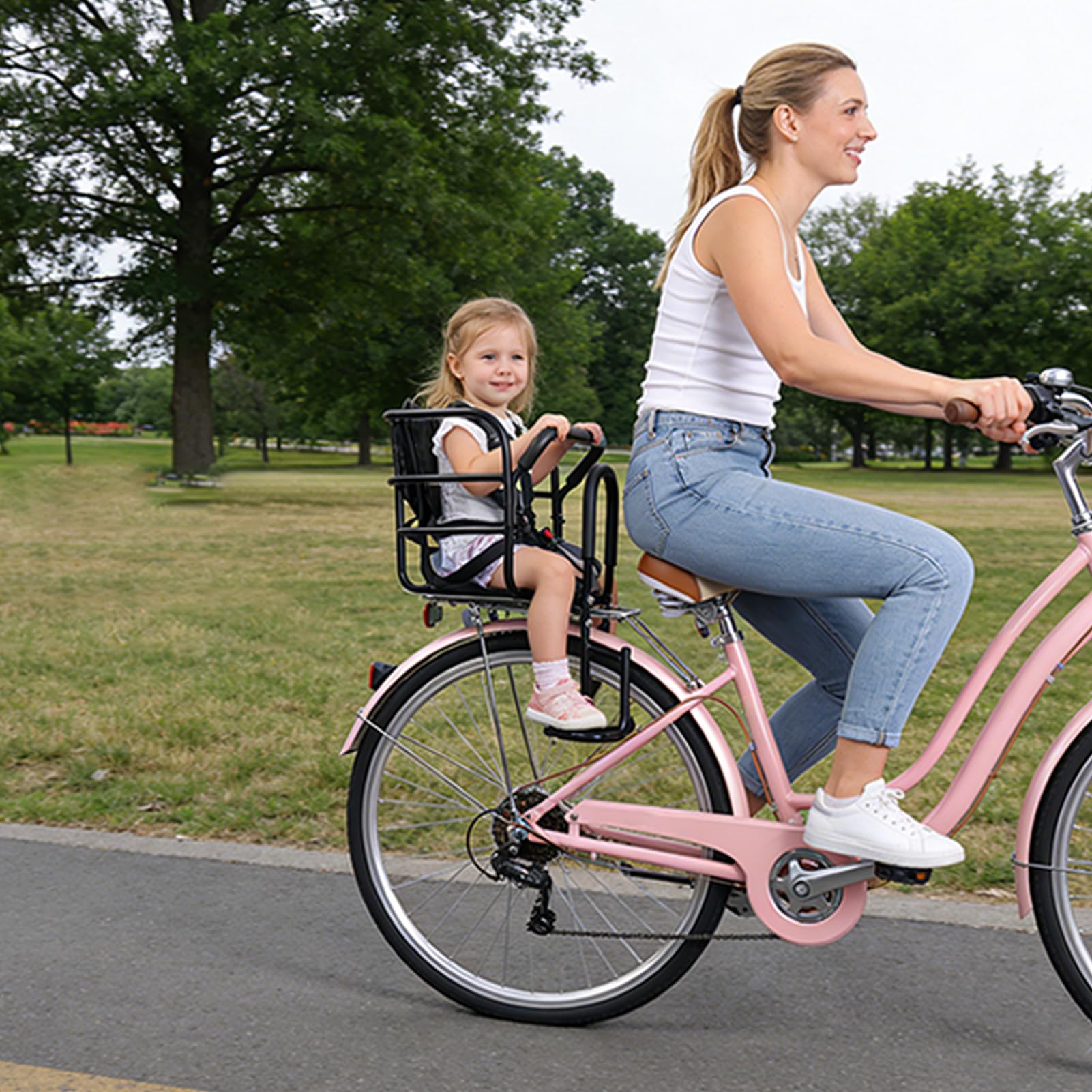 Rear Kids Bike Seat, Heavy Duty Back Mount Kid's Bike Seat for Aged 18 Month - 8 Years Old, Child Carrier Bike Chair for Bicycle Kids Seat, Foam Seat Belt with Reflective Strip