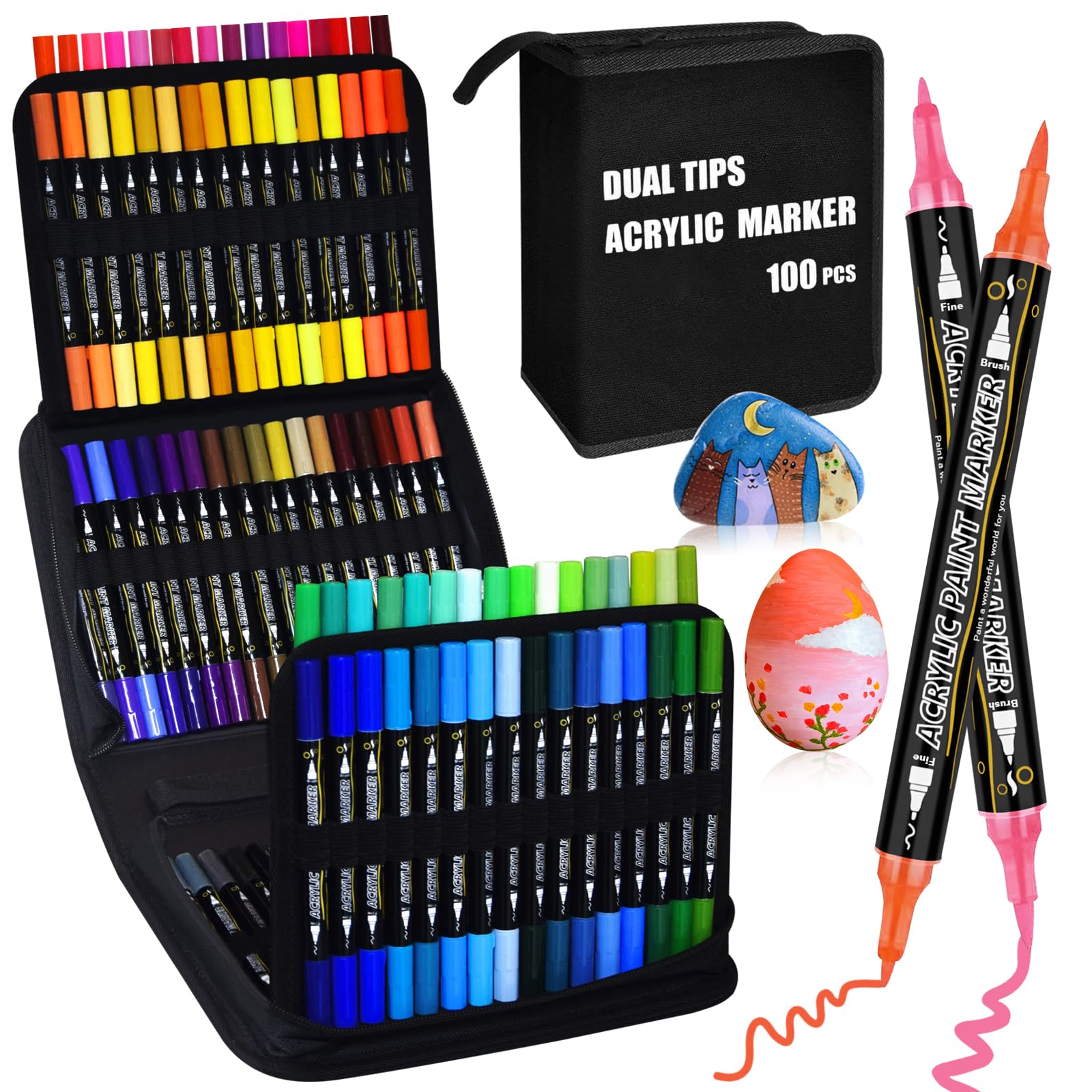 Feutre Acrylique, 100 Couleurs Marqueur Peinture Acrylique, Contient 12 Couleurs Métalliques, Double Pointe Acrylic Paint Marker pour adultes, professionnels