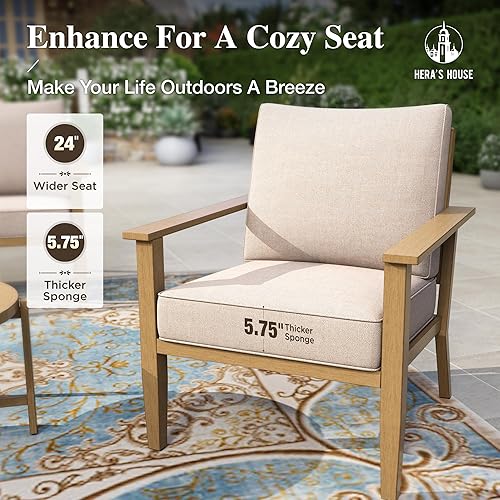 Miniatura 8 de HERA'S HOUSE Juego de muebles de patio de 5 piezas, juego de conversación de metal para todo tipo de clima con acabado de grano de madera, 2 sillas