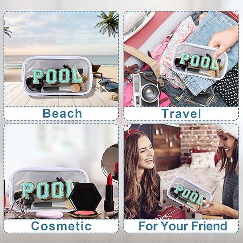 Miniatura 5 de Bolsa de maquillaje transparente de chenilla con cremallera, bolsa de nailon transparente para cosméticos, bolsa de aseo de viaje para mujeres y