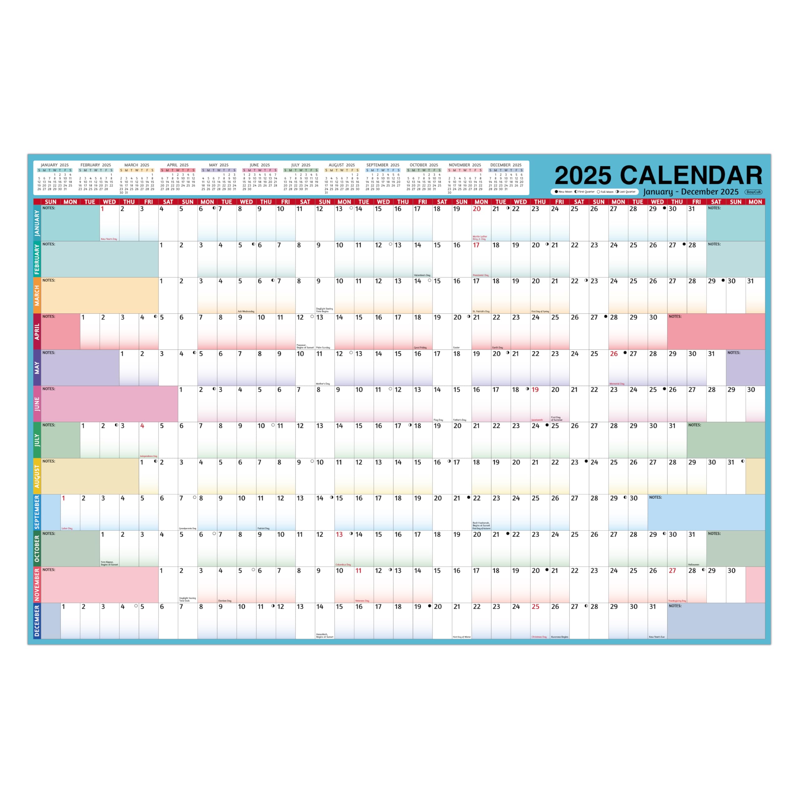 2025 Yearly Wall Calendar - Large Yearly Calendar 2025, Jan 2025 - Dec 2025, 38.2" x 25.2" (Open), 2025 Calendar 12 Months, Yearly Wall Calendar 2025 with Moon Phase, Notes, Thick Paper, Stickers