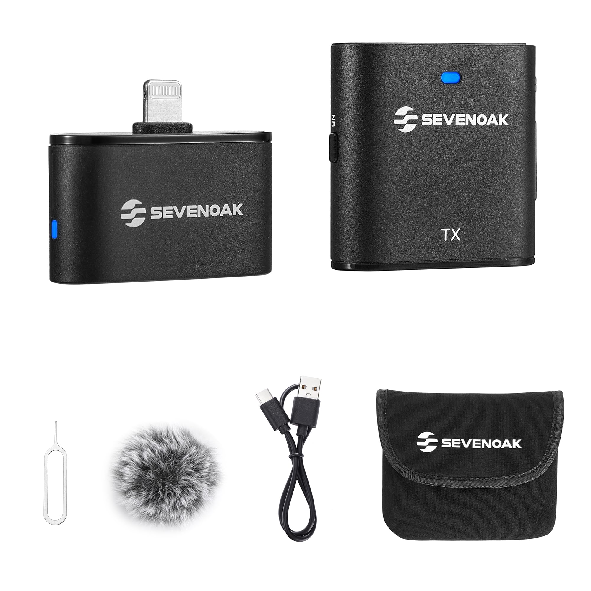 SevenOak Micrófono inalámbrico de Solapa, con cancelación de Ruido/Ganancia/Mute, micrófono inalámbrico de Solapa con estéreo/Mono para iPhone iPad Recording Interview SKM-S1 D (1 TX + 1RX)