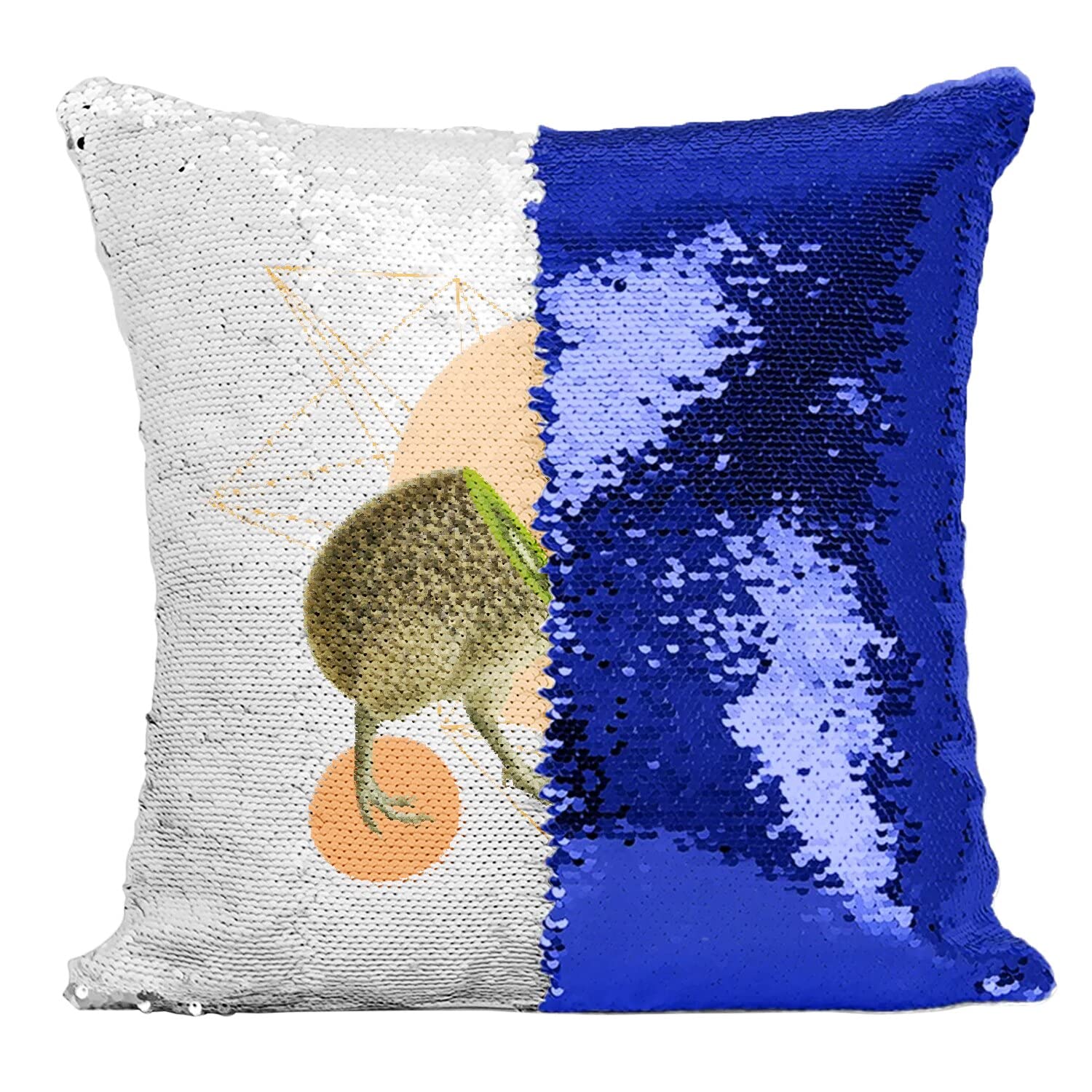 Coussin oiseau bleu kiwi en sequin magique pour decoration salon unique