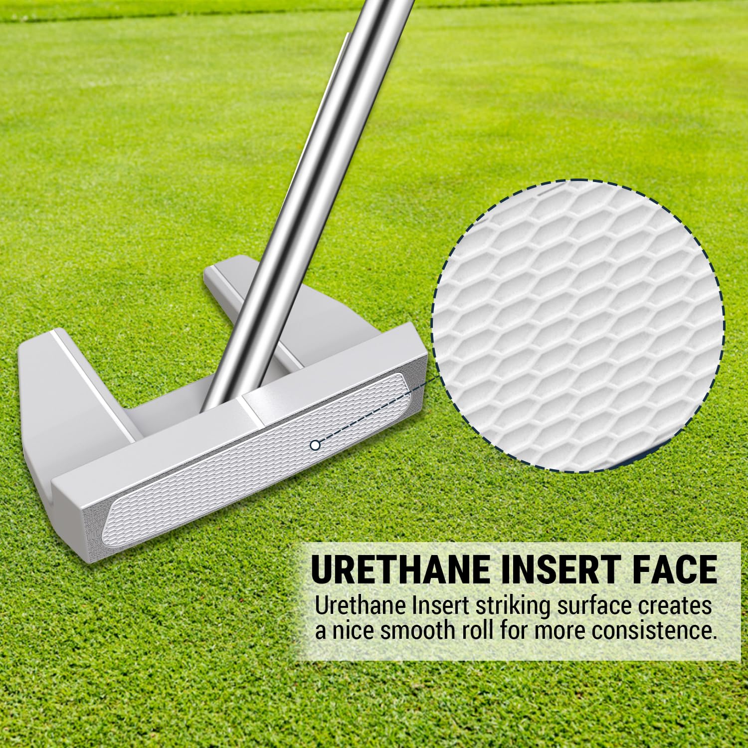 Mazel Golfschläger-Putter mit CNC-gefräster Oberfläche für Damen und Herren, 89,9 cm Edelstahlschaft, Silber
