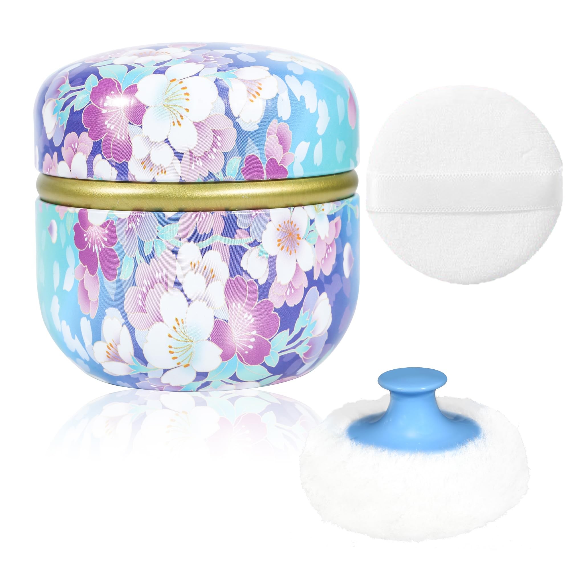 WEMEGA Body Powder Case with Powder Puff Powder Container Tea Box for Baby and Women Powder Puff and Powder Case for Travel (Flower Blooming1)