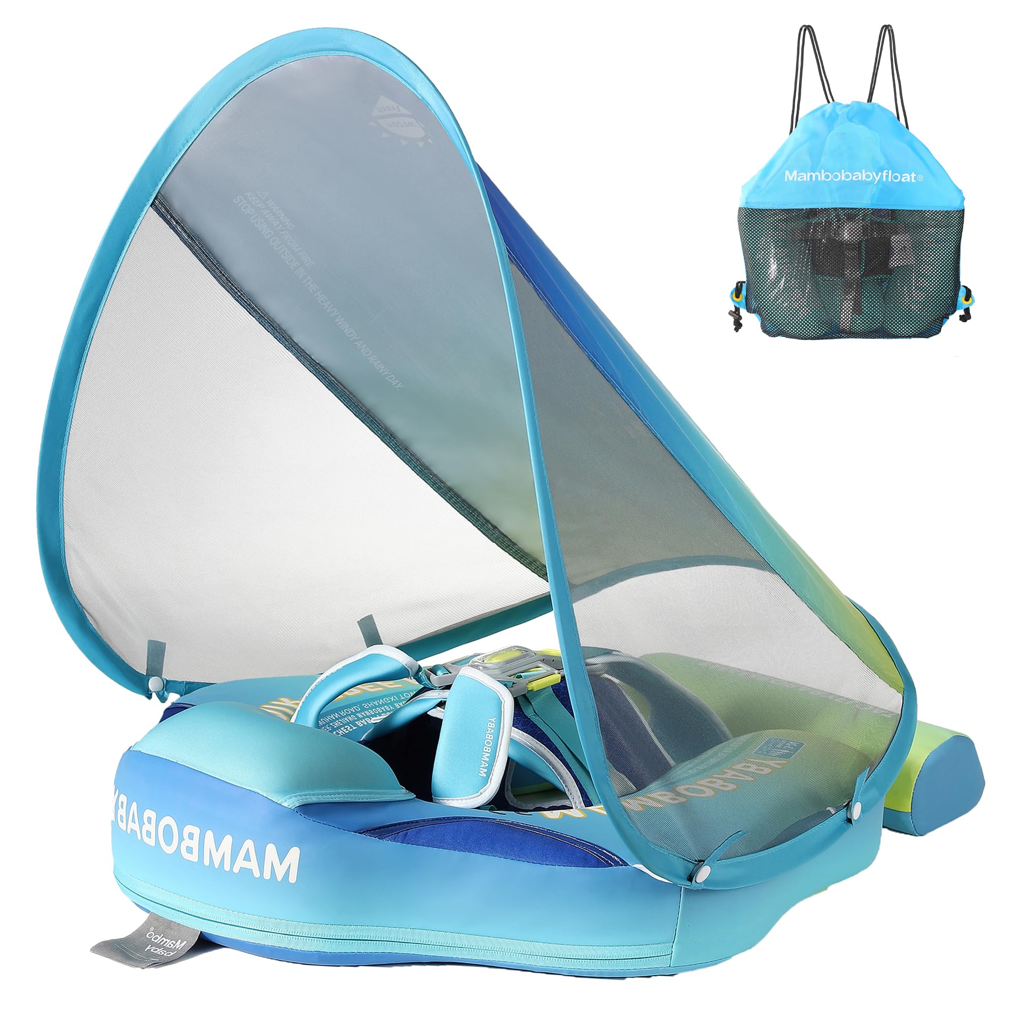 Mambobaby Float with Canopy Baby Float Non Inflatable Baby Safety Float for Swimming Pool Float Upgraded Tail Soft Skin-Friendly Material for Toddler Infant 3-24 Months, Rainbow Green