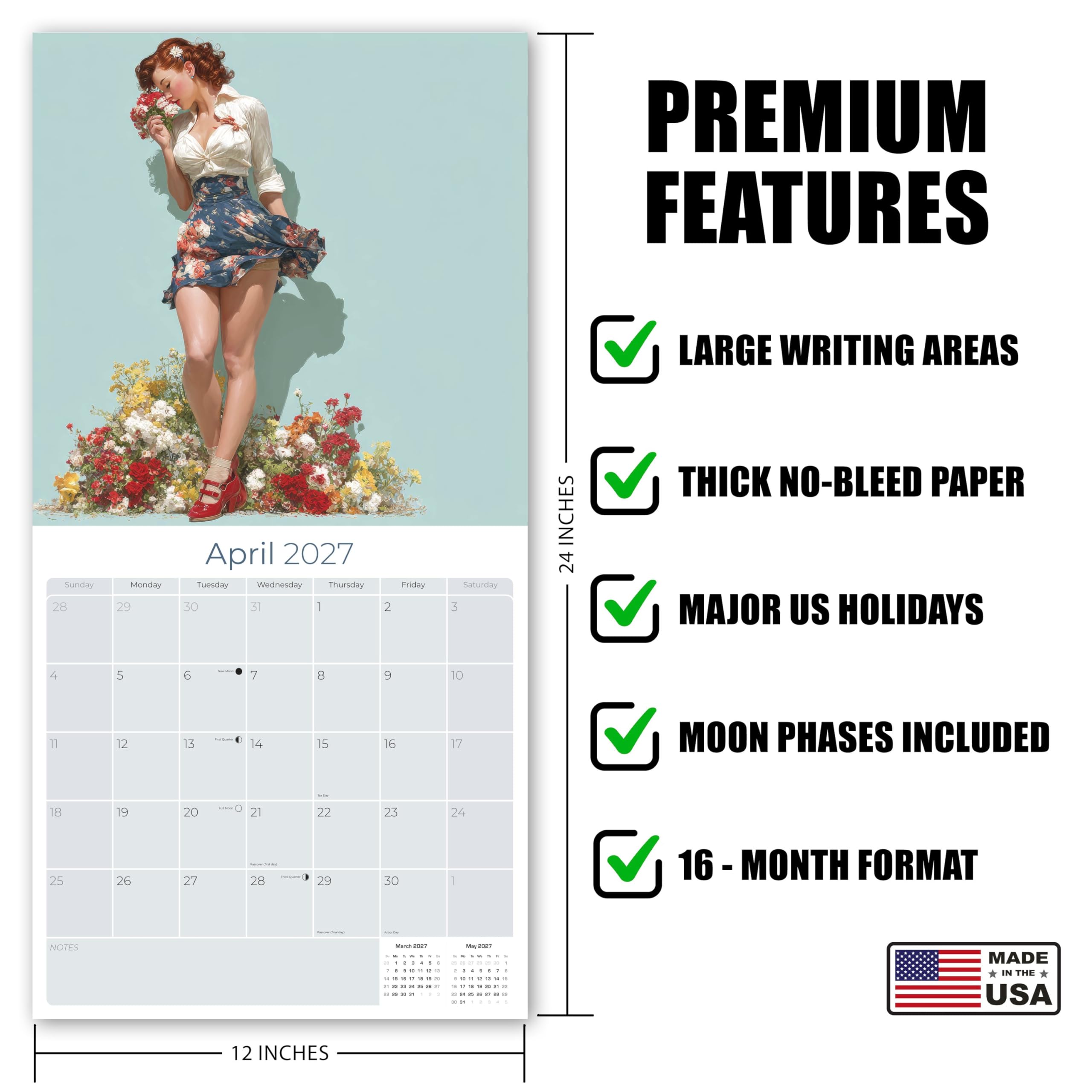 Men that Women Live For カレンダー 2025 2026 Vintage Pin Ups Calendar - Sexy Model Planner - 12 x 24