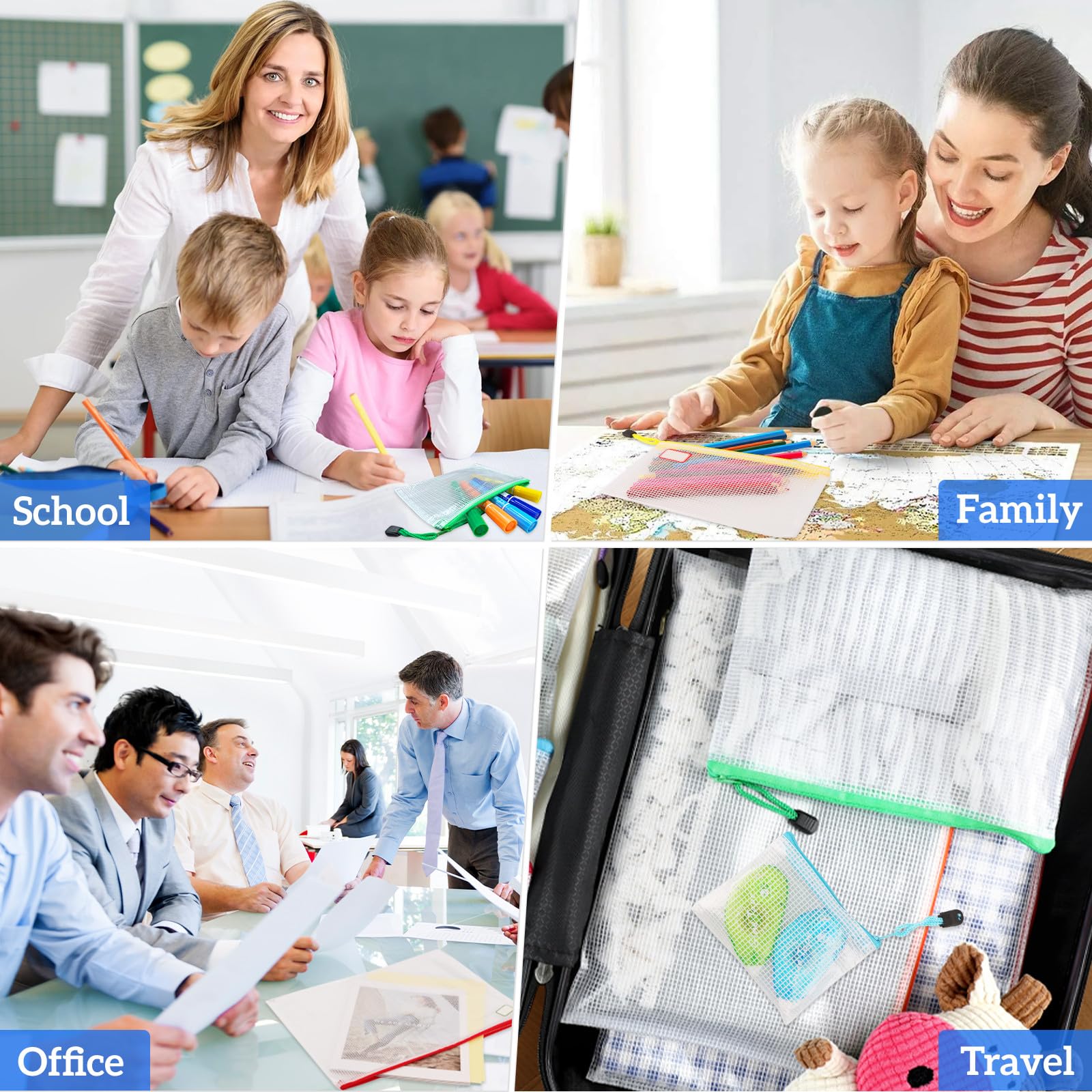 36 bolsas para documentos impermeables con pegatinas, bolsas de malla con cremallera, bolsa de plástico con cremallera para archivos, documentos, escuela, papel, cosméticos (multicolor, 8 tamaños)