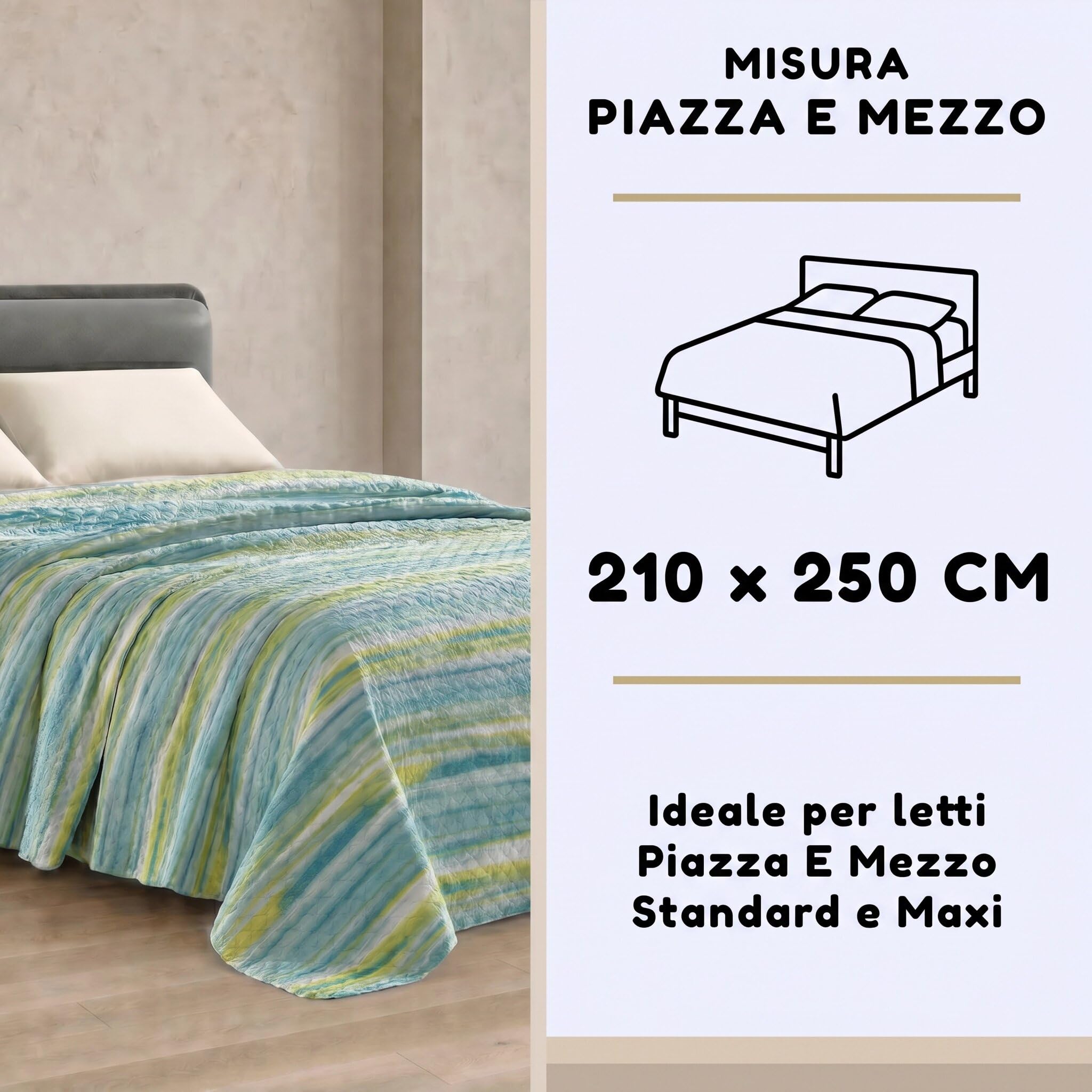 Riad Arredo Trapuntino Piazza e Mezzo Primaverile Estivo Morbida Microfibra 210x250 cm - Copriletto Trapuntato Leggero Delicato Traspirante Anallergico - Line Akua
