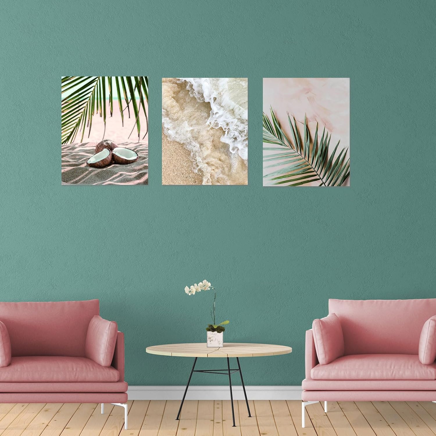 Kiddale Tropical Paradise 3-Panel Canvas Wall Art | 16x20 Inch Beach Palm Tree & Ocean Wave Painting | Coastal Boho Decor for Living Room, Bedroom, Office