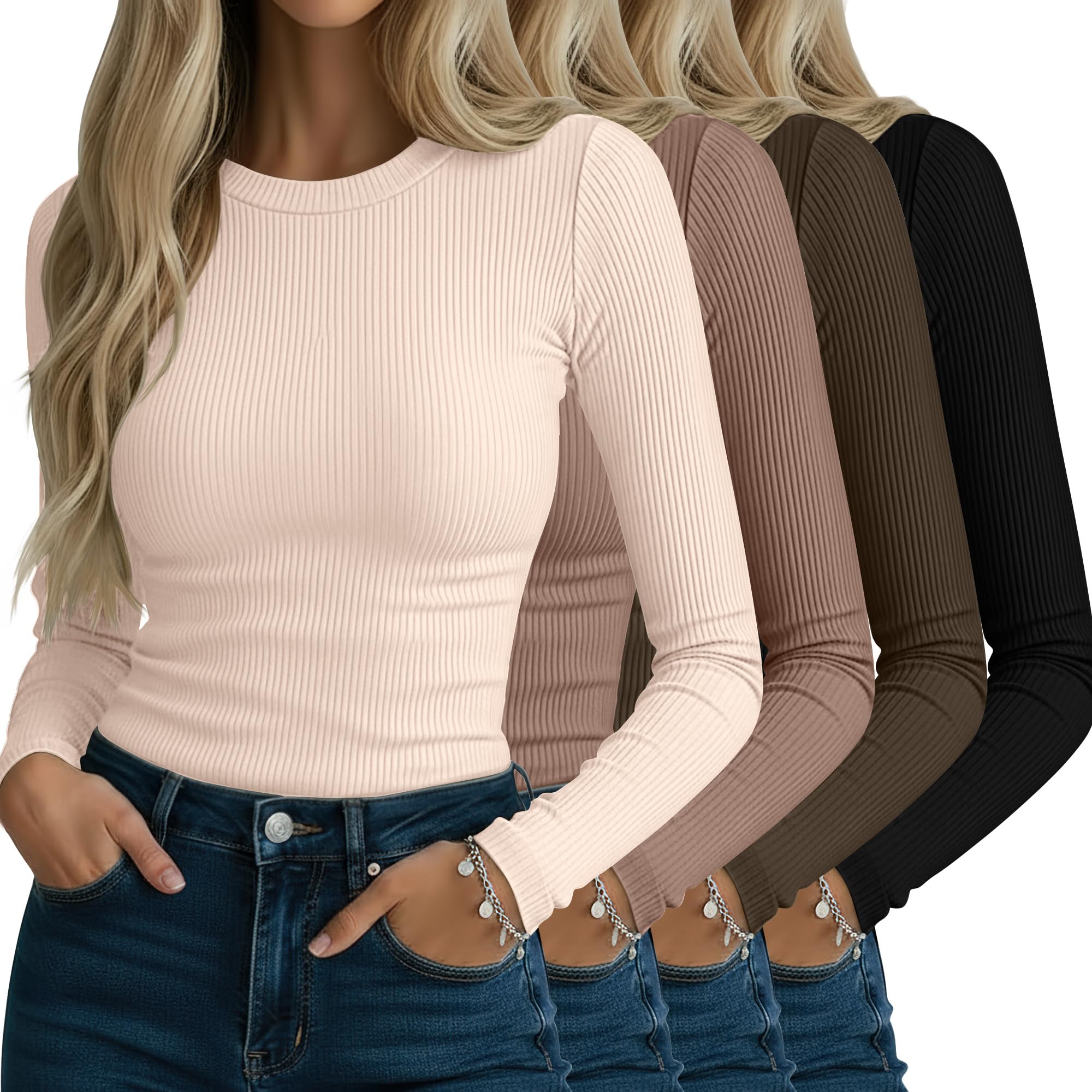 Neer 4 Pack Women's Ribbed Cotton Shirts