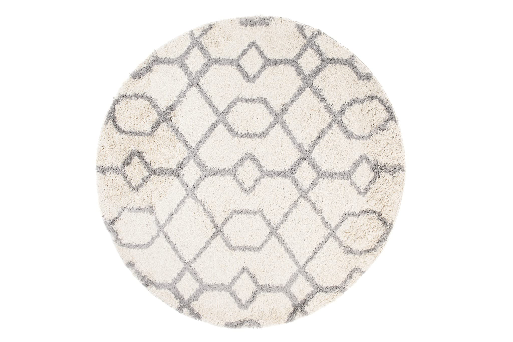TAPISO Boho Rond Tapis Shaggy Poil Long Design Moderne Crème Gris Motif Géométrique Lignes Tapis Salon Chambre Ado Enfant Oeko-TEX Résistant Moelleux 200 x 200 cm
